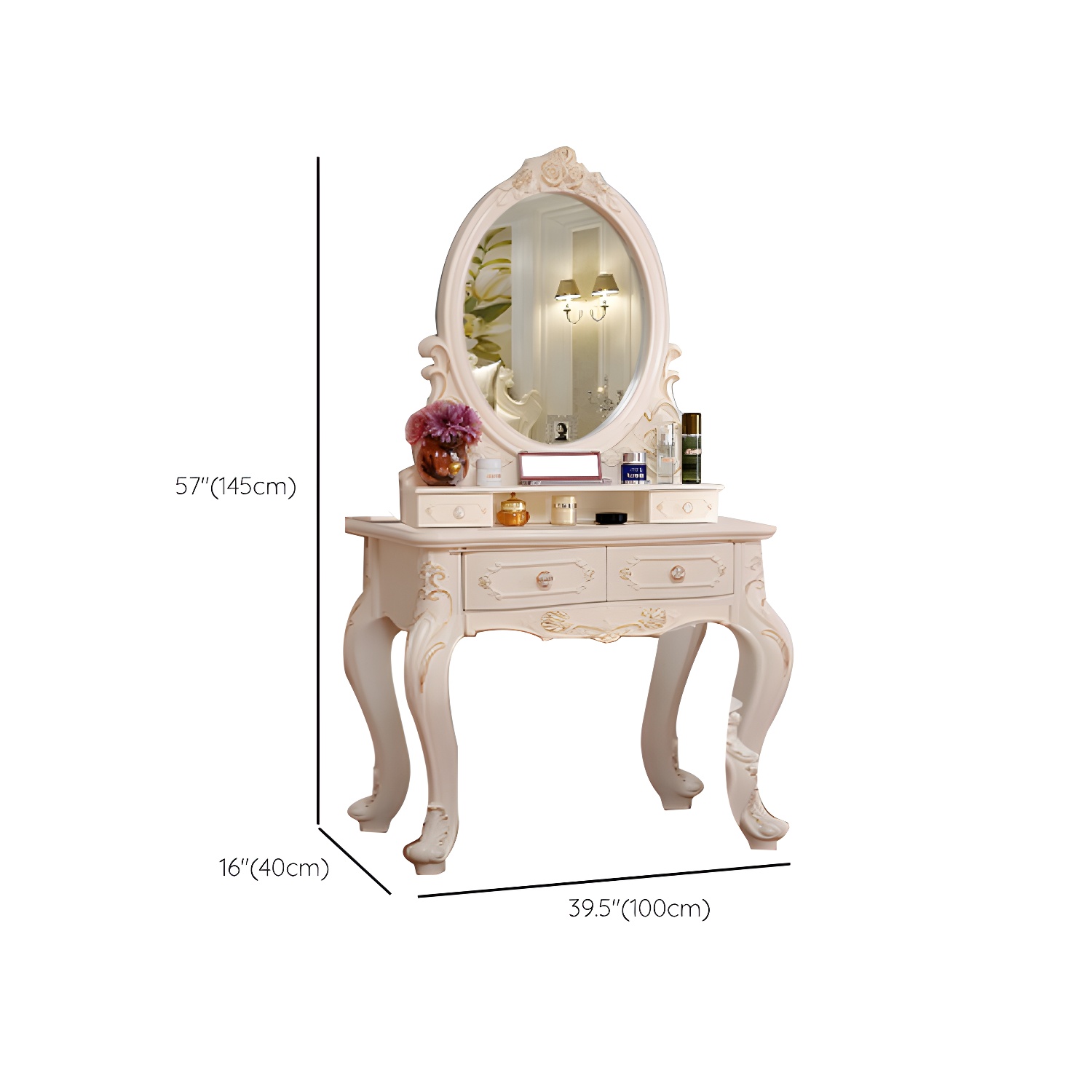 Victorian Bedroom With Drawer Mirror Solid Wood Makeup Vanity Set - image 20