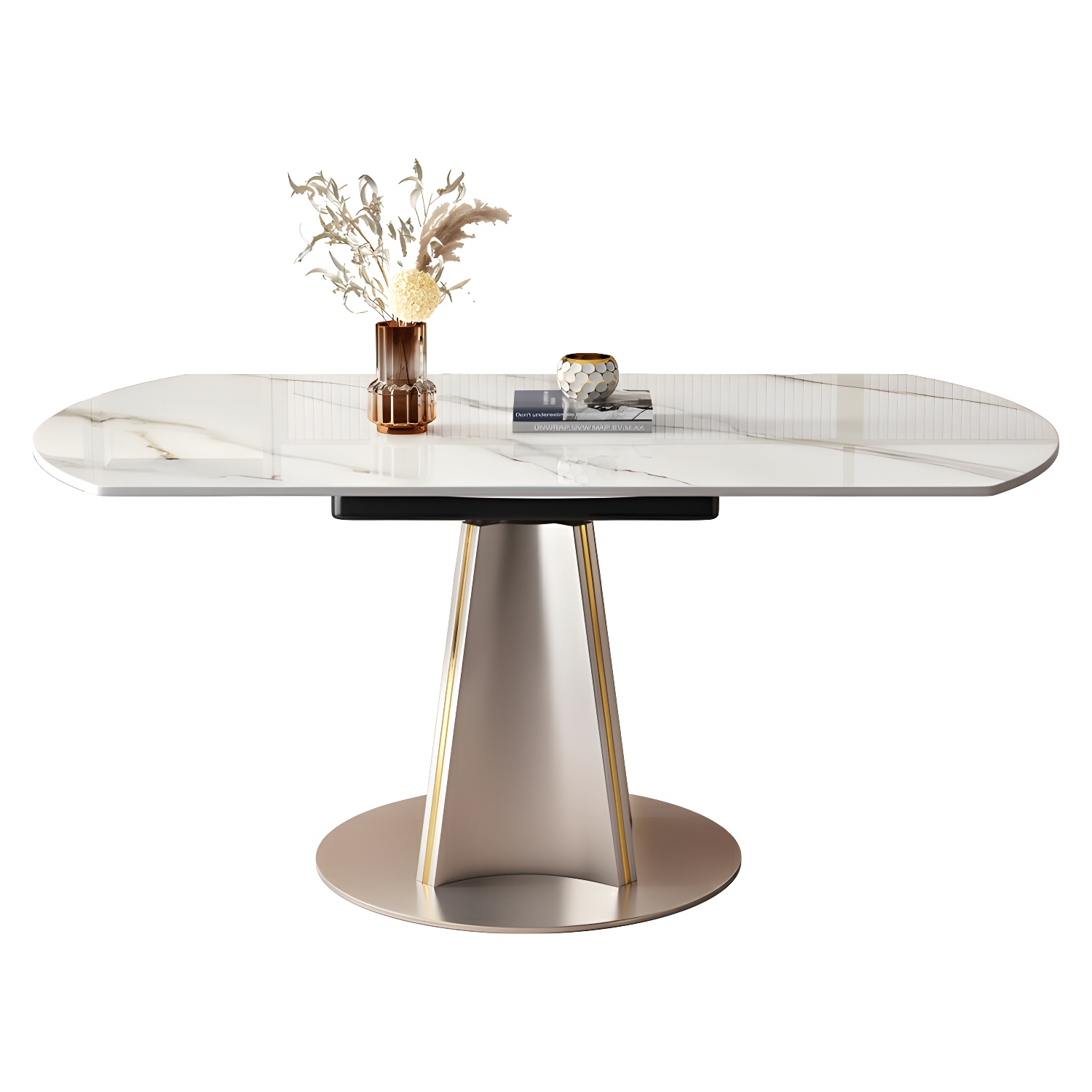 Glam Round Dining Set with Gold Pedestal Base and Self-Storing Leaf - Extension Feature - image 5