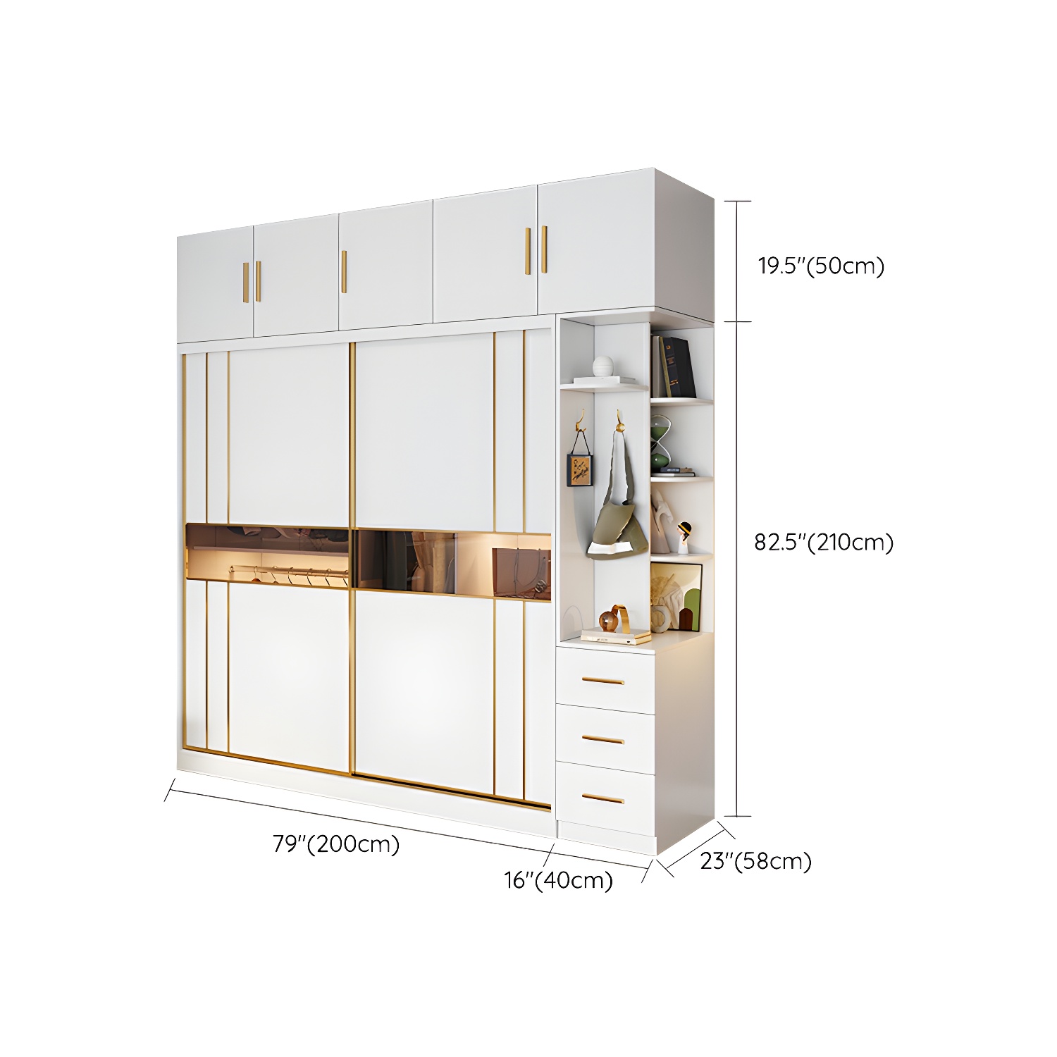 Modern White Wardrobe Armoire with Mirror, Drawers & Clothing Rod - image 32