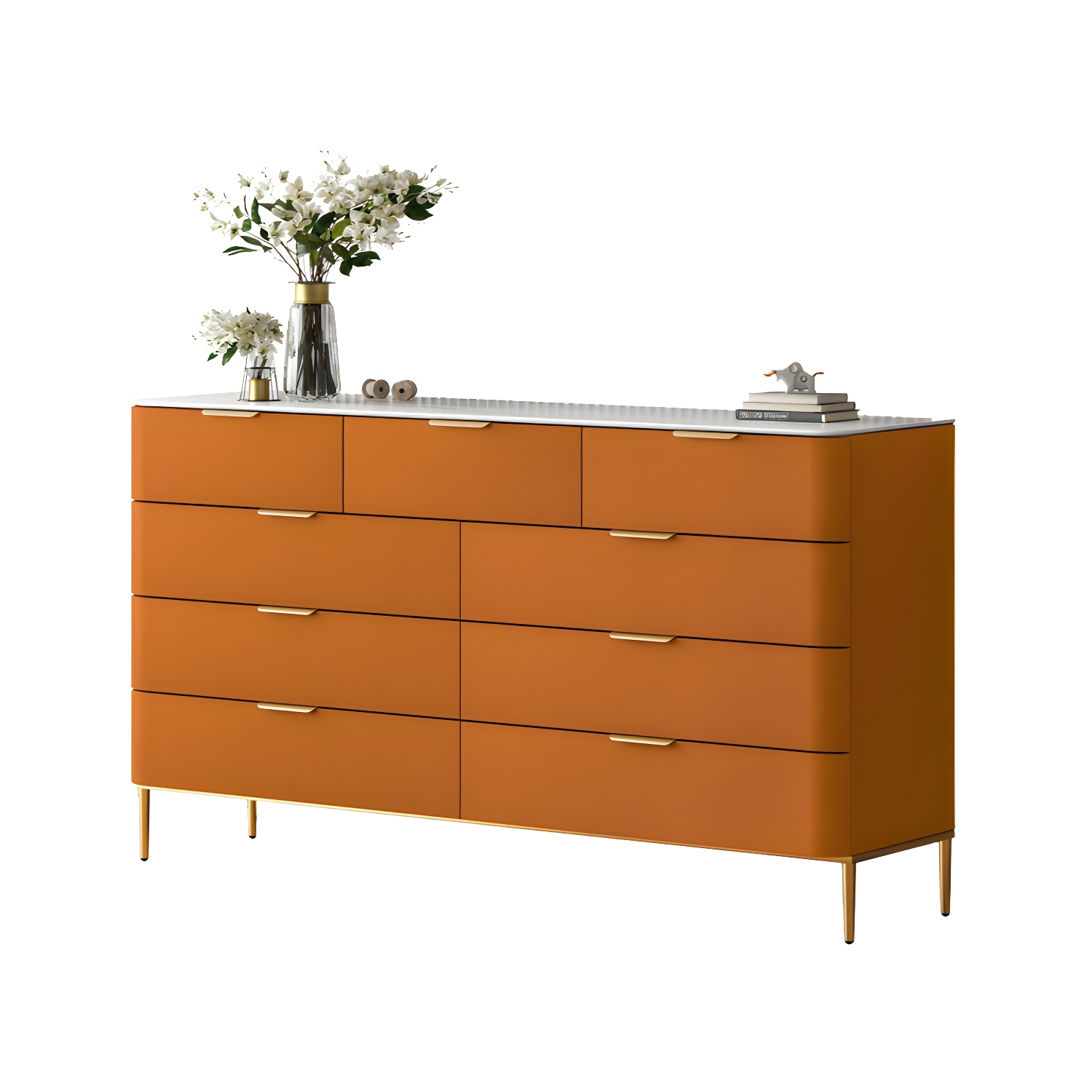 Modern Faux Leather Double Dresser with Solid Wood and Gold Accent Handles - image 8