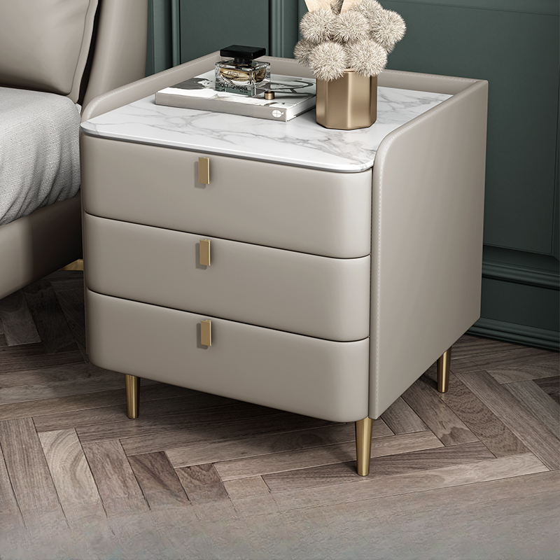 Art Deco 3 Tiers Drawer Storage Bedside Table with Stone Countertop - image 8
