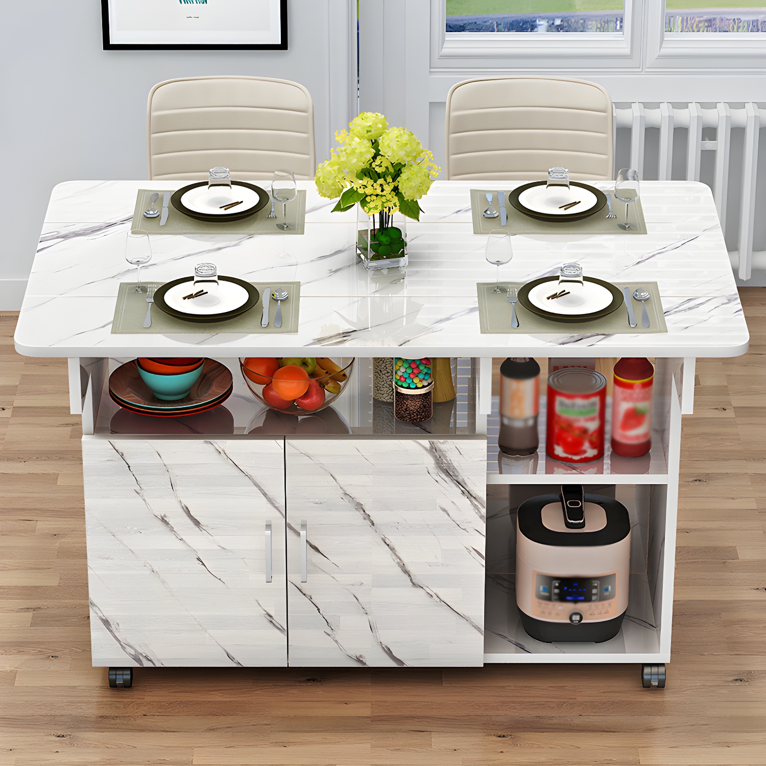 Manufactured Wood Contemporary Table Rectangular Wood Top Table with Drop Leaf - image 4