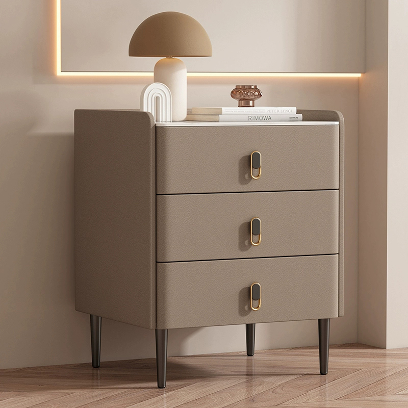 Modern Faux Leather Bachelor's Chest with Stone Countertop, 3 Drawers - image 3
