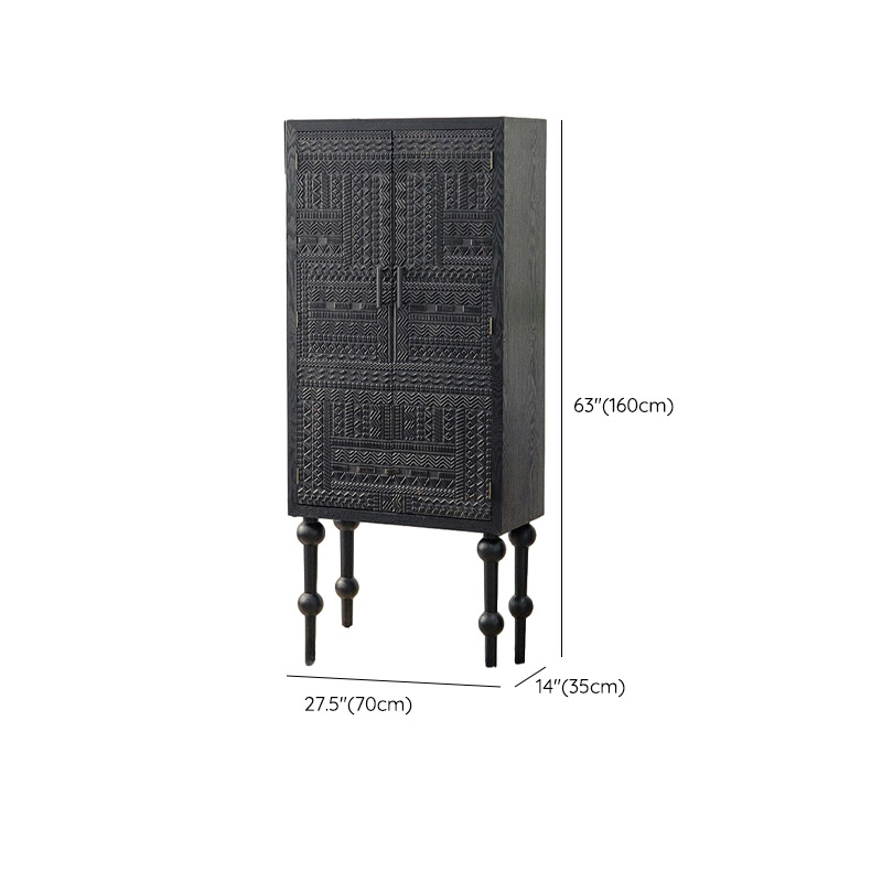 Modern Black Wood Console Cabinet with Cubby Storage and Wood Scoring & Rub Through Detailings - image 12
