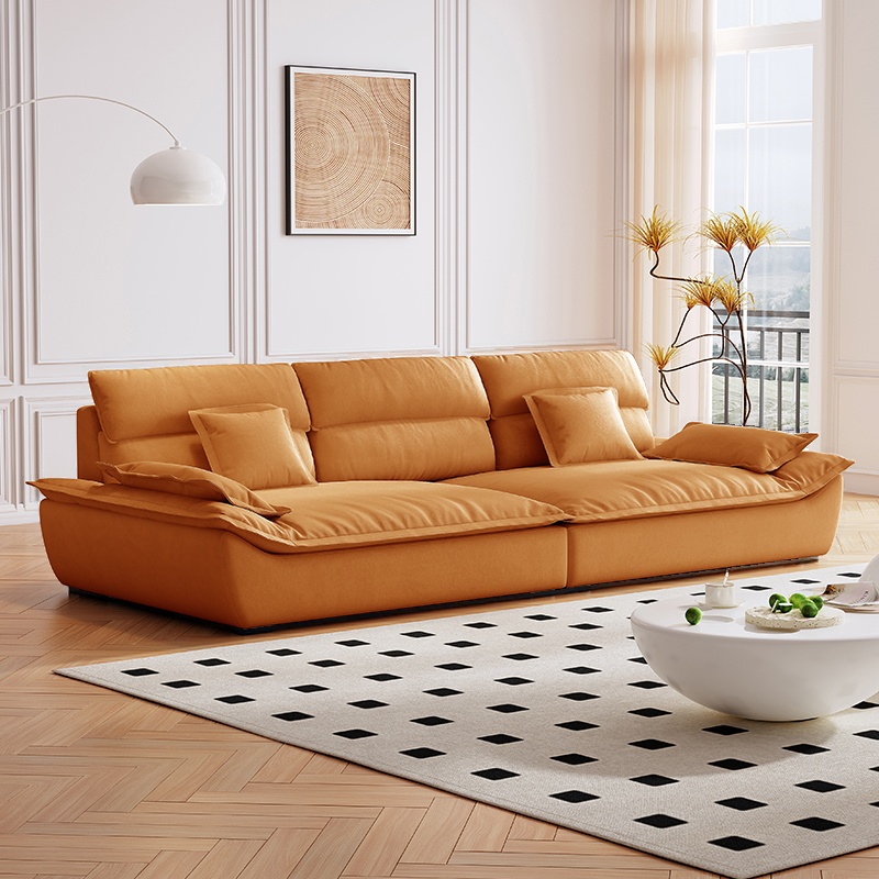 Contemporary Scratch-tolerant Solid Color Standard Sofa in Dark Gray/White/Light Blue, Seats 5 with 2 Pillows - image 4