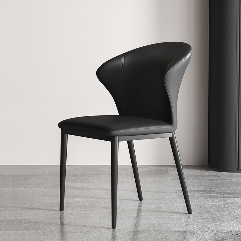 Modish Side Chair with Wing Chair Back, Padded Upholstery, Midnight Black Metal Legs