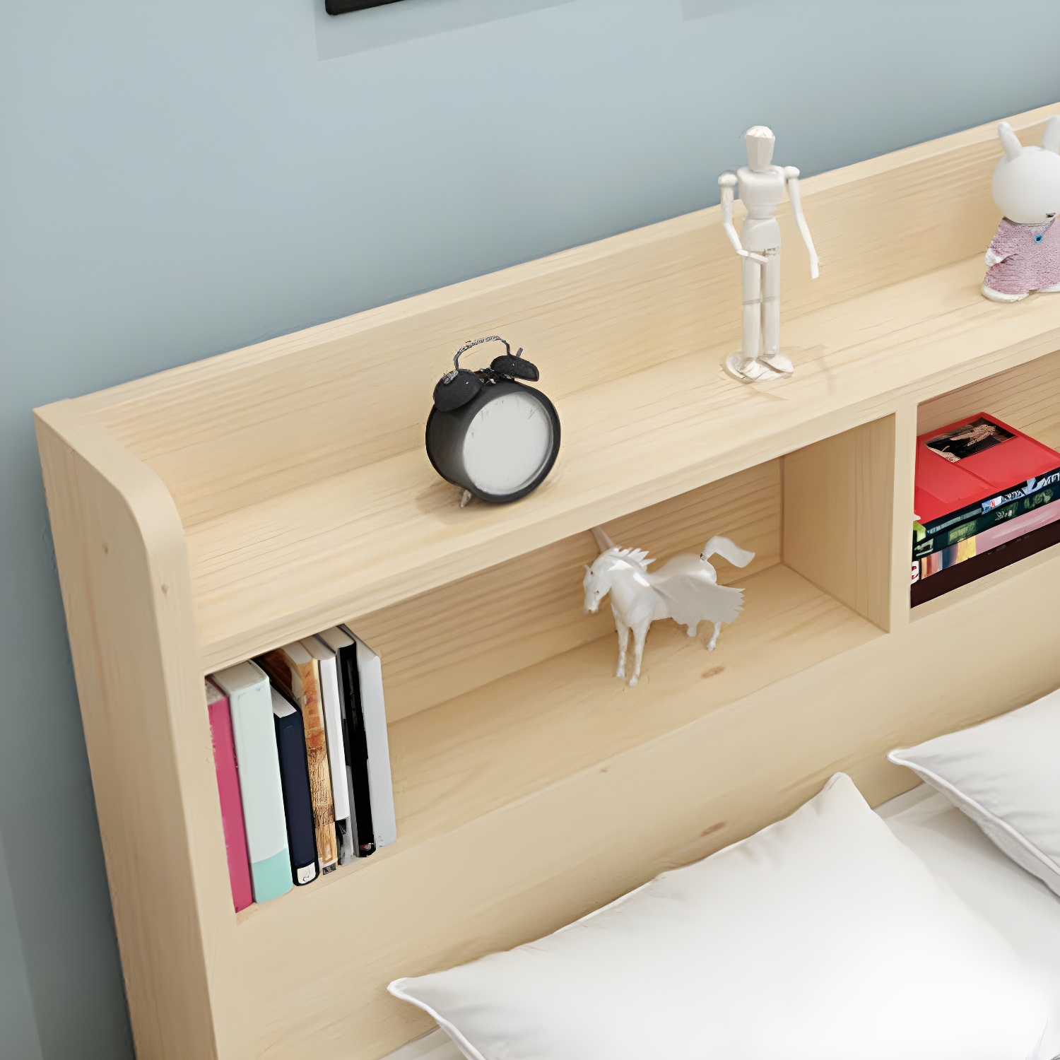 Nordic Solid Wood Bookcase Included Bed Frame Upholstered 2-Drawer Bed Frame - image 7