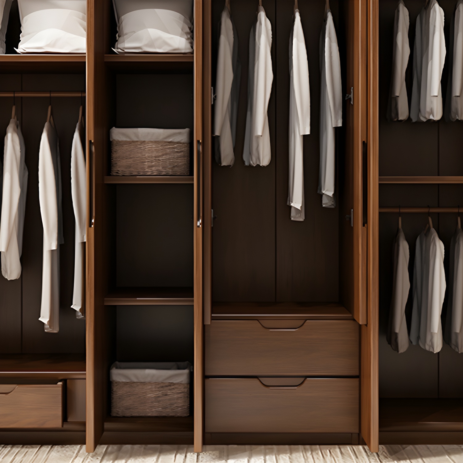 Solid Wood Wardrobe Armoire Contemporary Brown Storage Cabinet - image 7