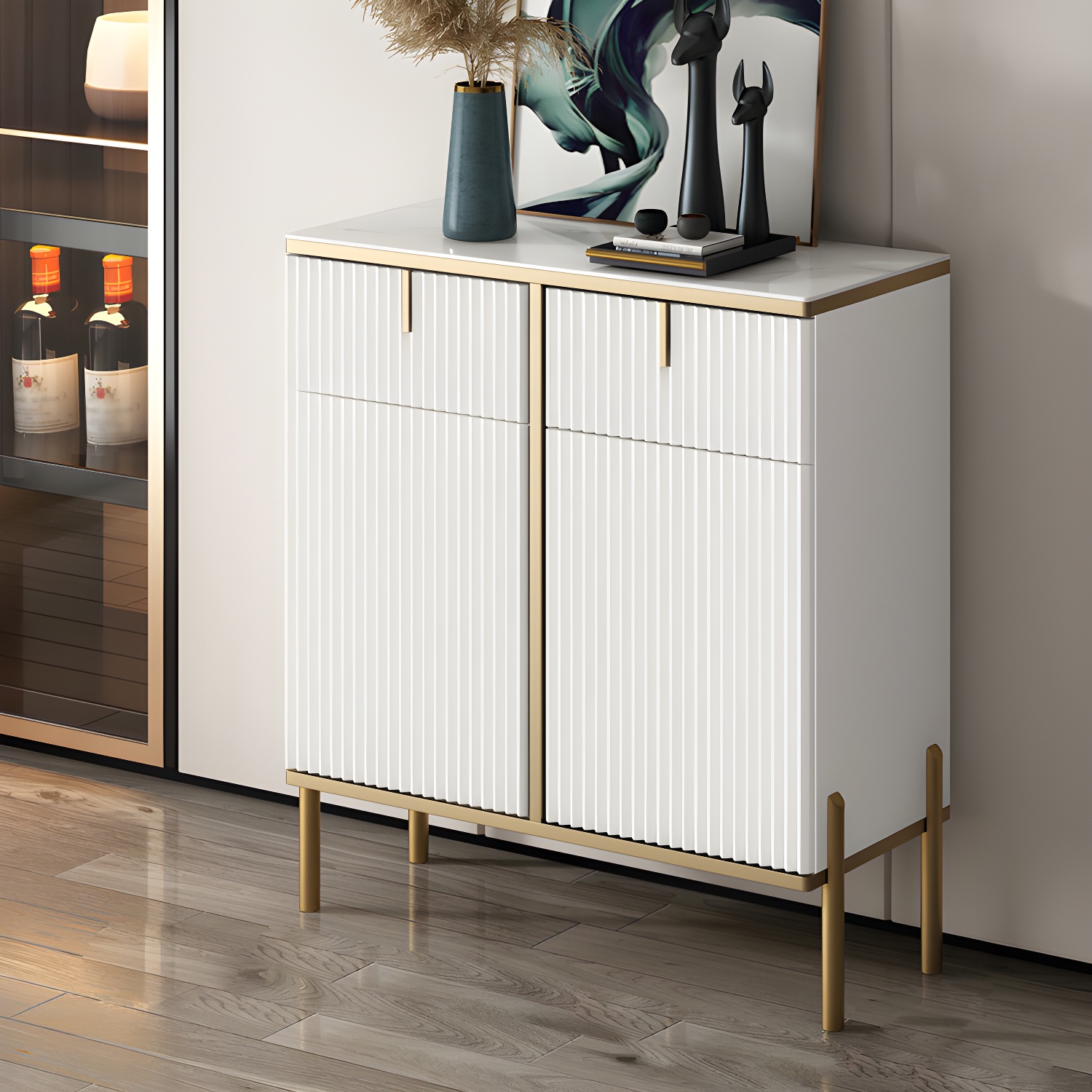 Glam Style Buffet Sideboard Sintered Stone Top Server with Door and Drawer - image 7