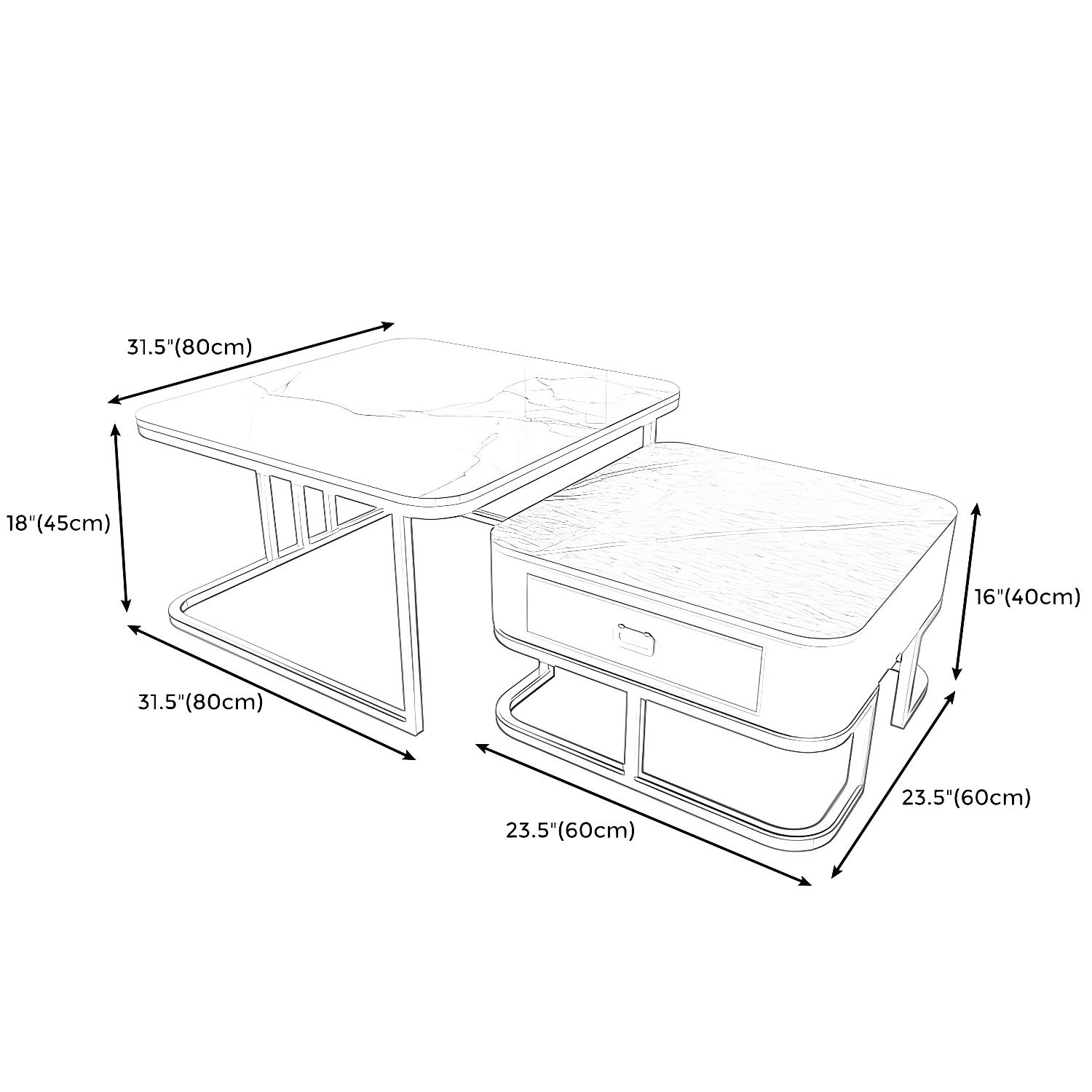 Round Slate/ Glass Coffee Table Frame 2 Nesting Cocktail Table with Storage - image 22