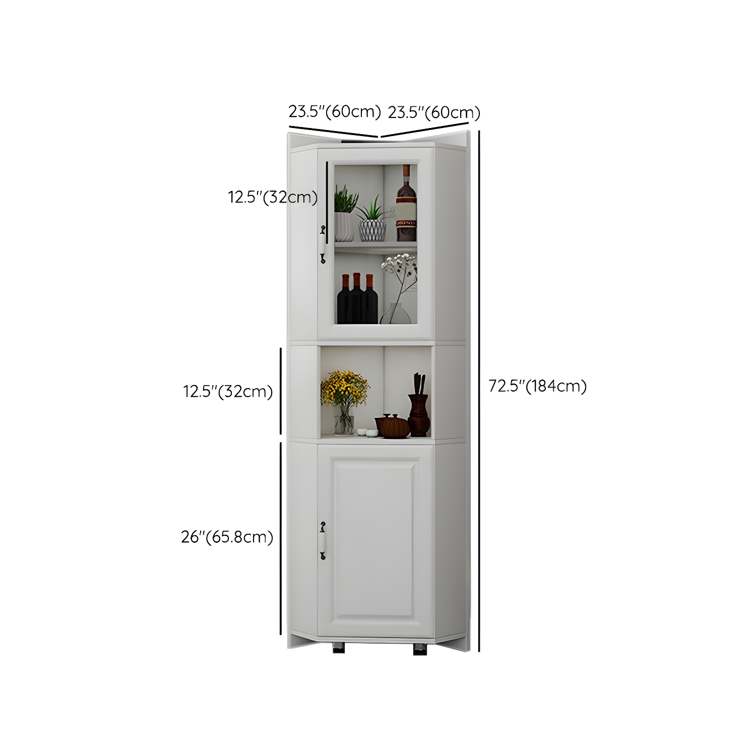 Modern White Corner Accent Cabinet with Glass Doors and Adjustable Interior Shelves - image 19