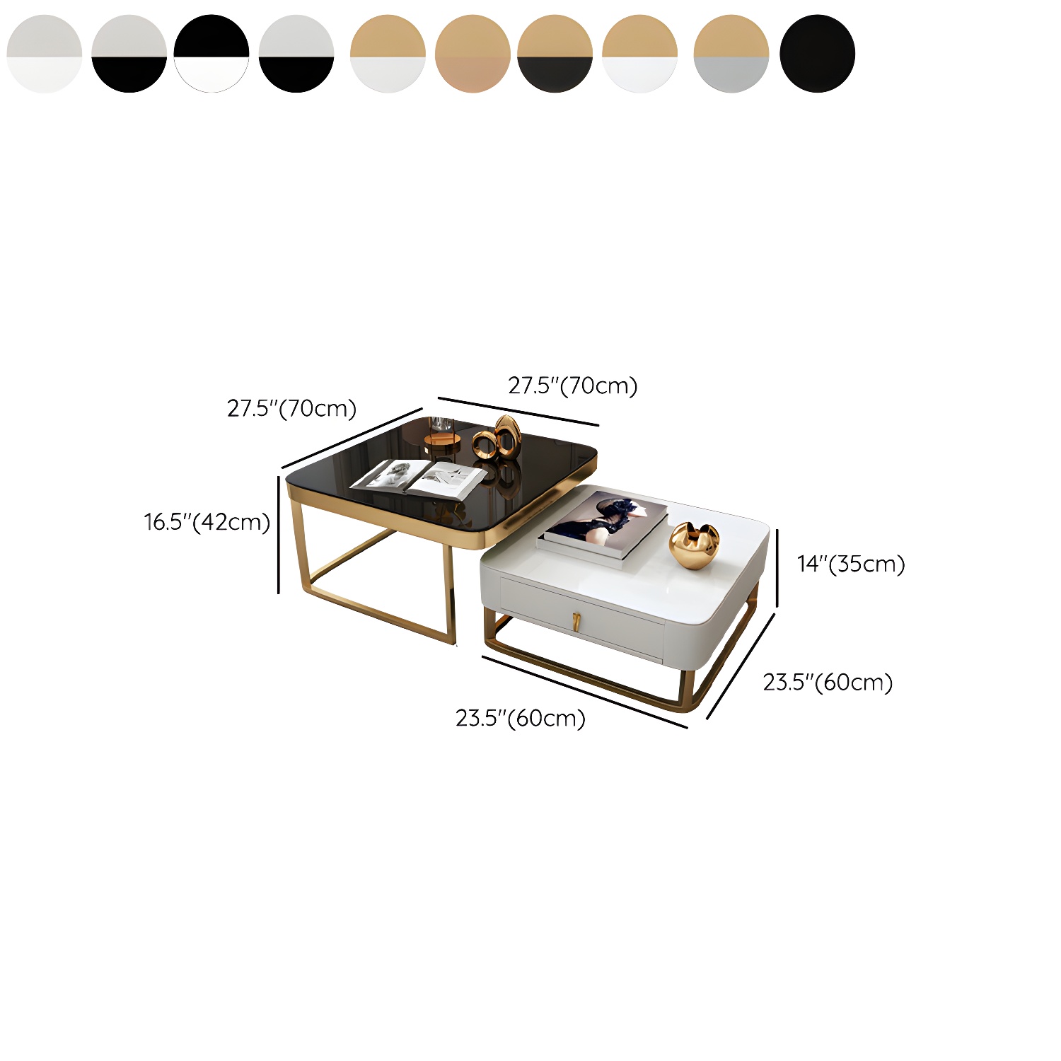 Glam Style Square Coffee Table with Drawer in Metal Frame Base - image 12