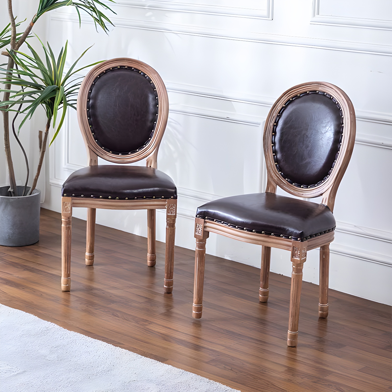Solid Wood Country Style Dining Room Chair Matte Finish King Louis Back Side Chair - image 26