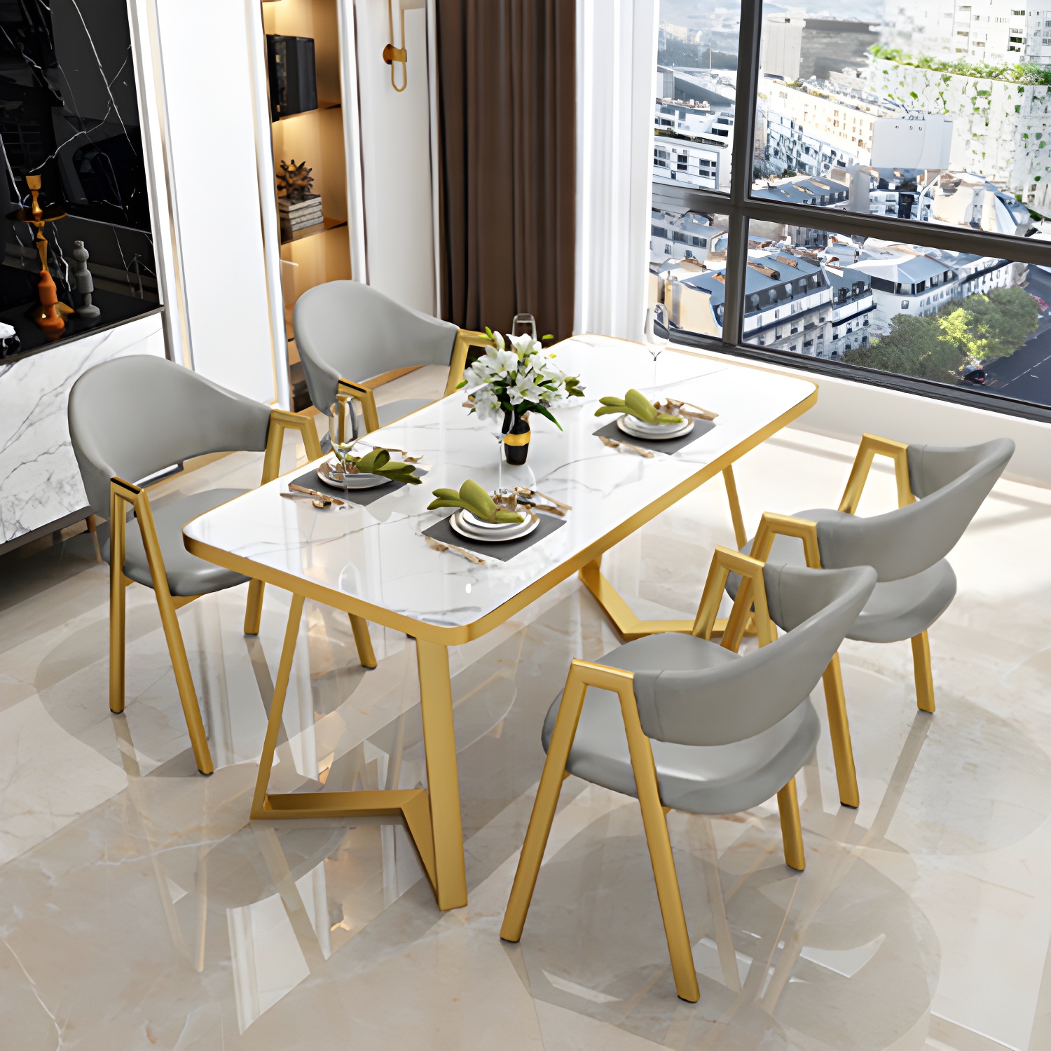 Nordic Traditional Height Sintered Stone Dining Table Rectangle Dining Room Set For Home - image 12