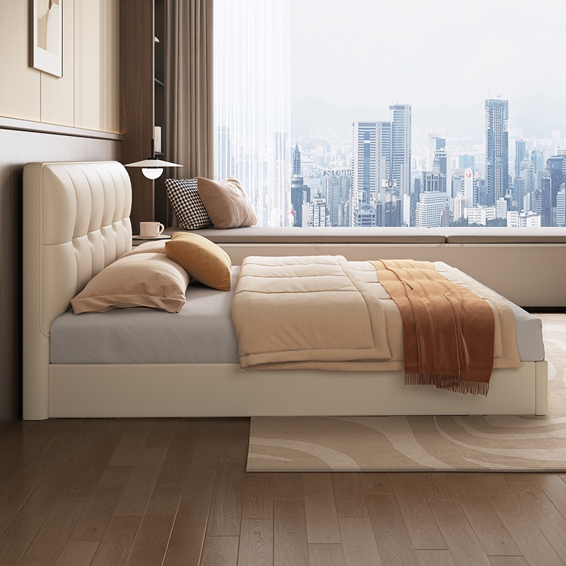 Solid Color Stitch-tufted Panel Bed with Panel Headboard and Sponge Upholstery - image 4