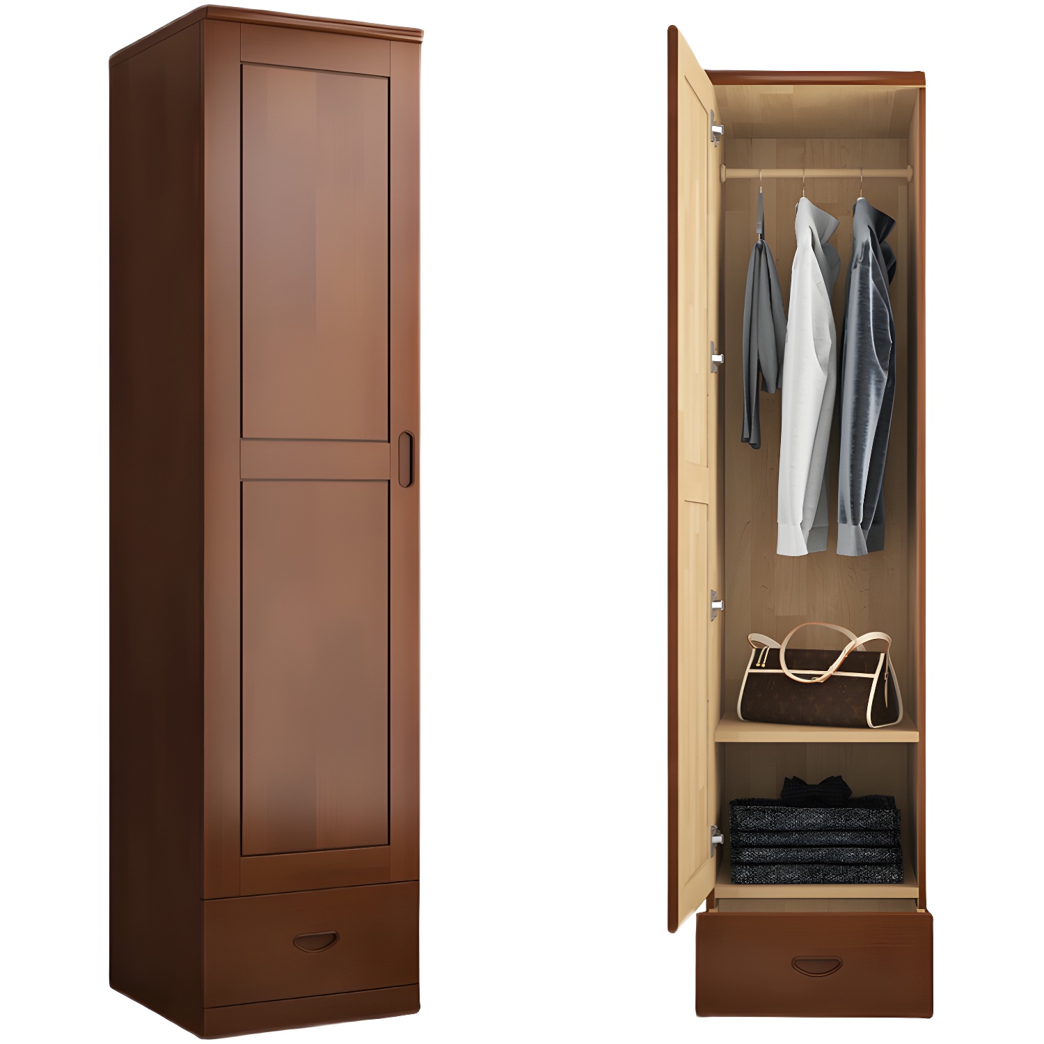 Traditional Wardrobe Cabinet Hinged Rubberwood Wardrobe Armoire - image 6