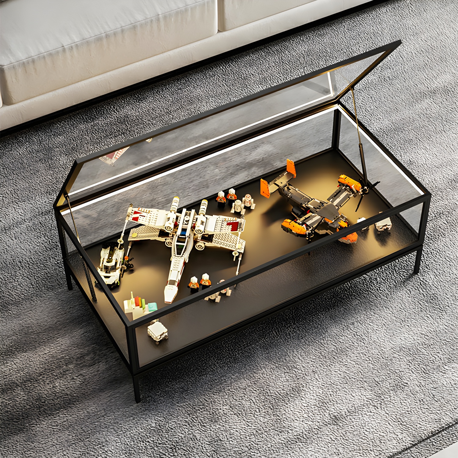 Rectangle Glass Top Coffee Cocktail Table Tranparent Contemporary with Metal Base - image 8
