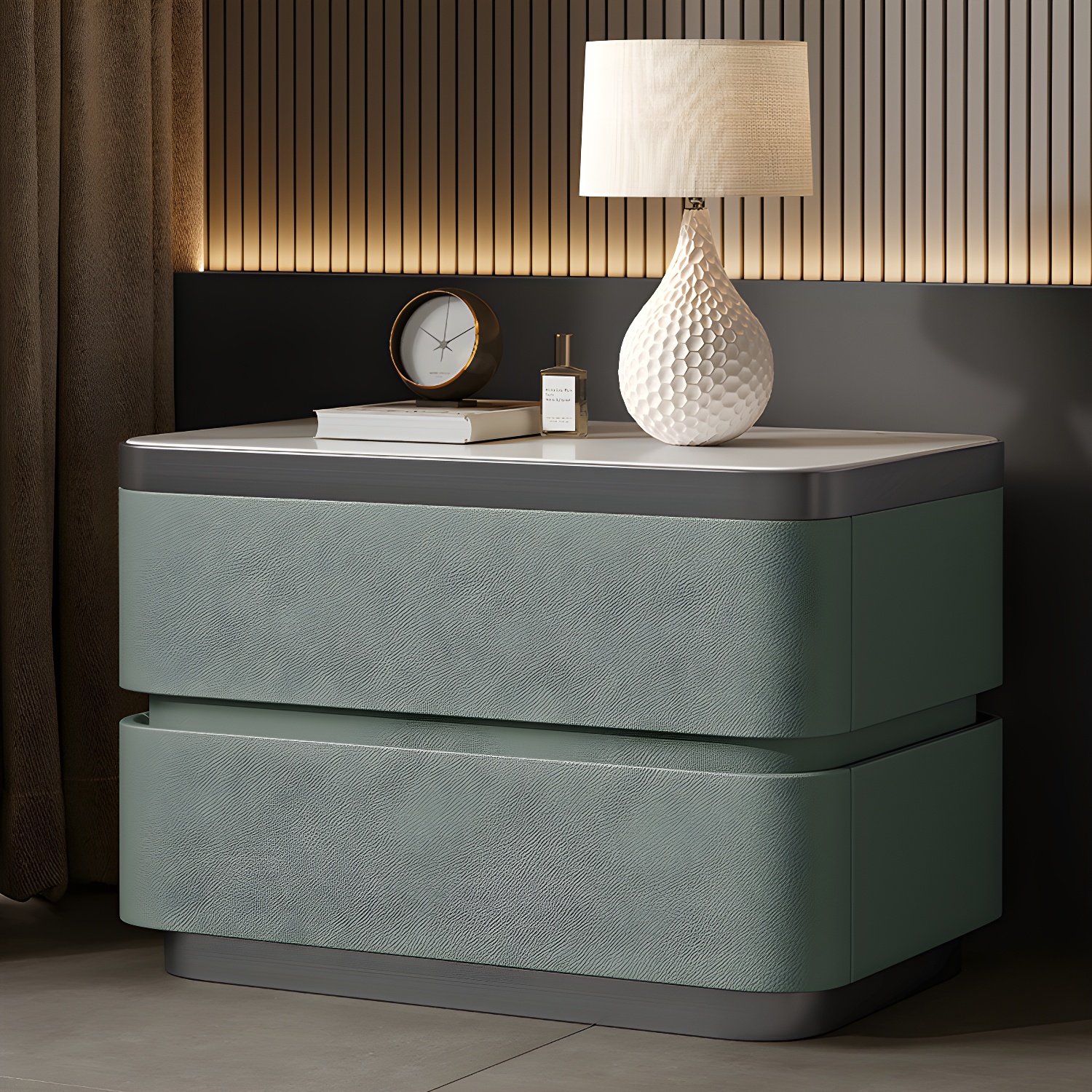 Scandinavian Bedside Cabinet Made of Solid Wood with Two Drawers for Bedroom