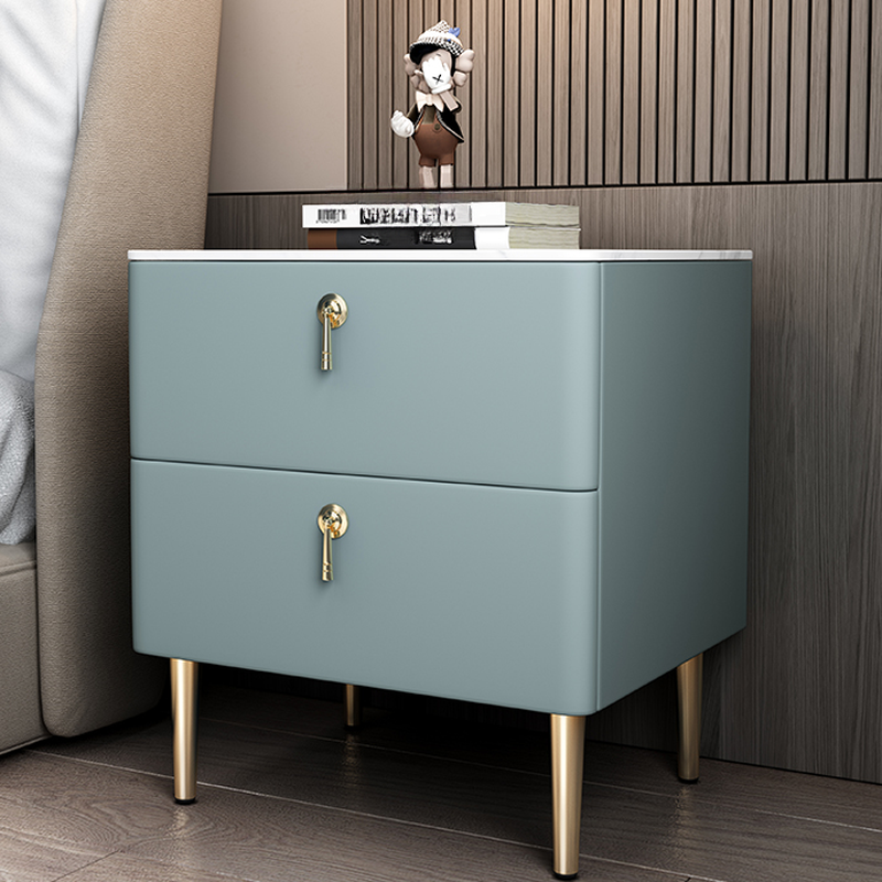 Minimalist 2-Drawer Stone Countertop Bedside Cabinet with Legs
