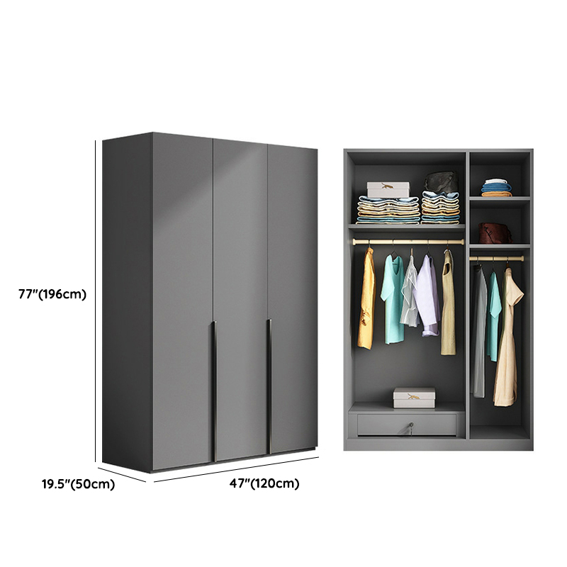 Contemporary Grey Wood Storage Wardrobe with Clothing Rod and Black Handles - image 9