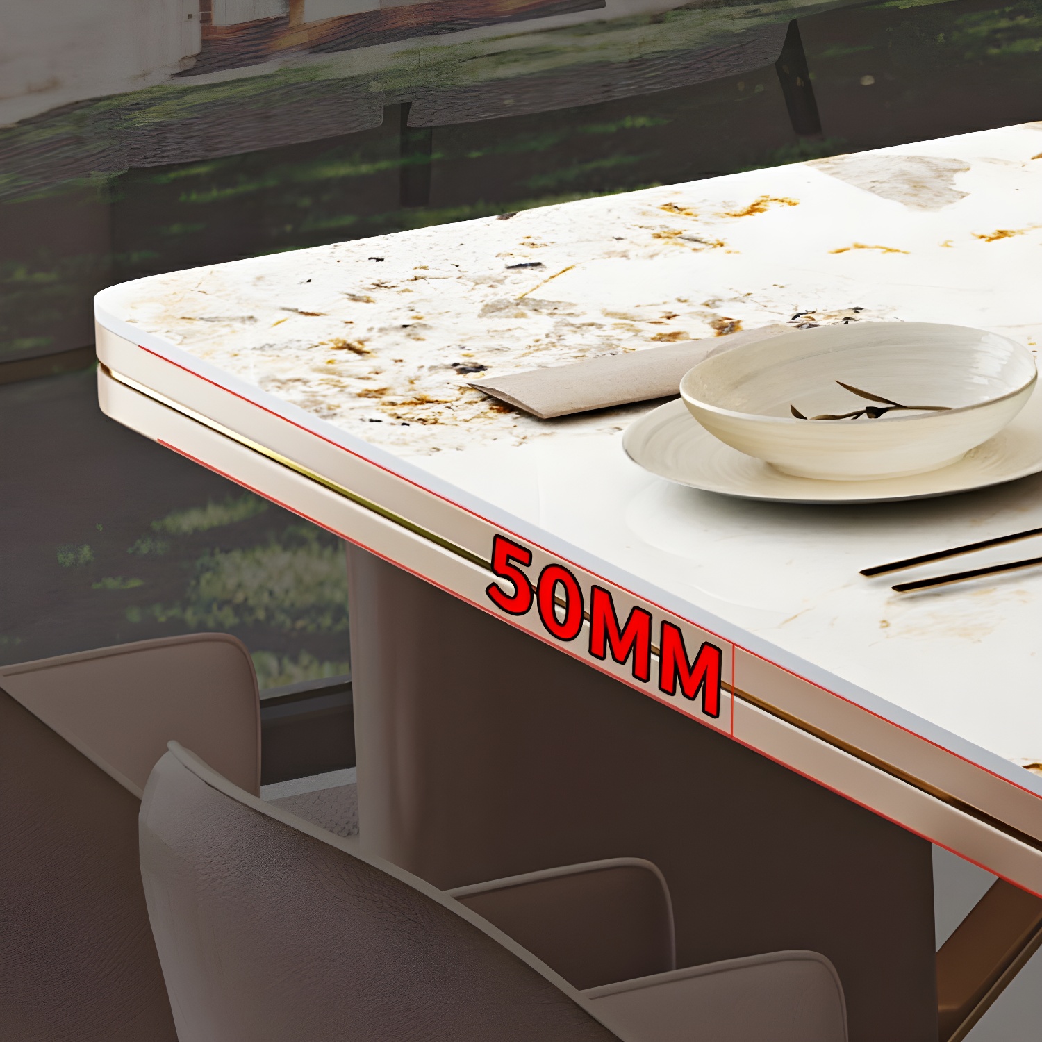 Glamoro 80cm Rectangular Metal Dining Set in Off-White with Gold Base - image 6
