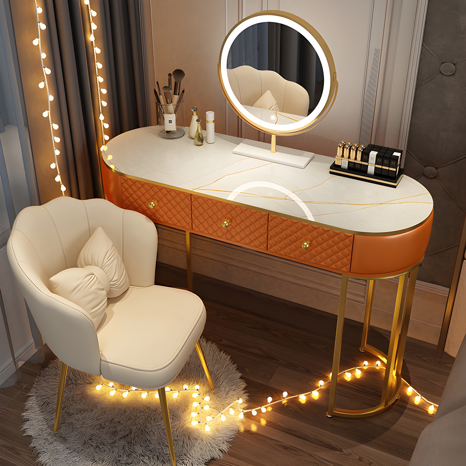 Scandinavian Wooden Vanity Dressing Table 29.9" H Bedroom Makeup Counter with Drawer - image 7