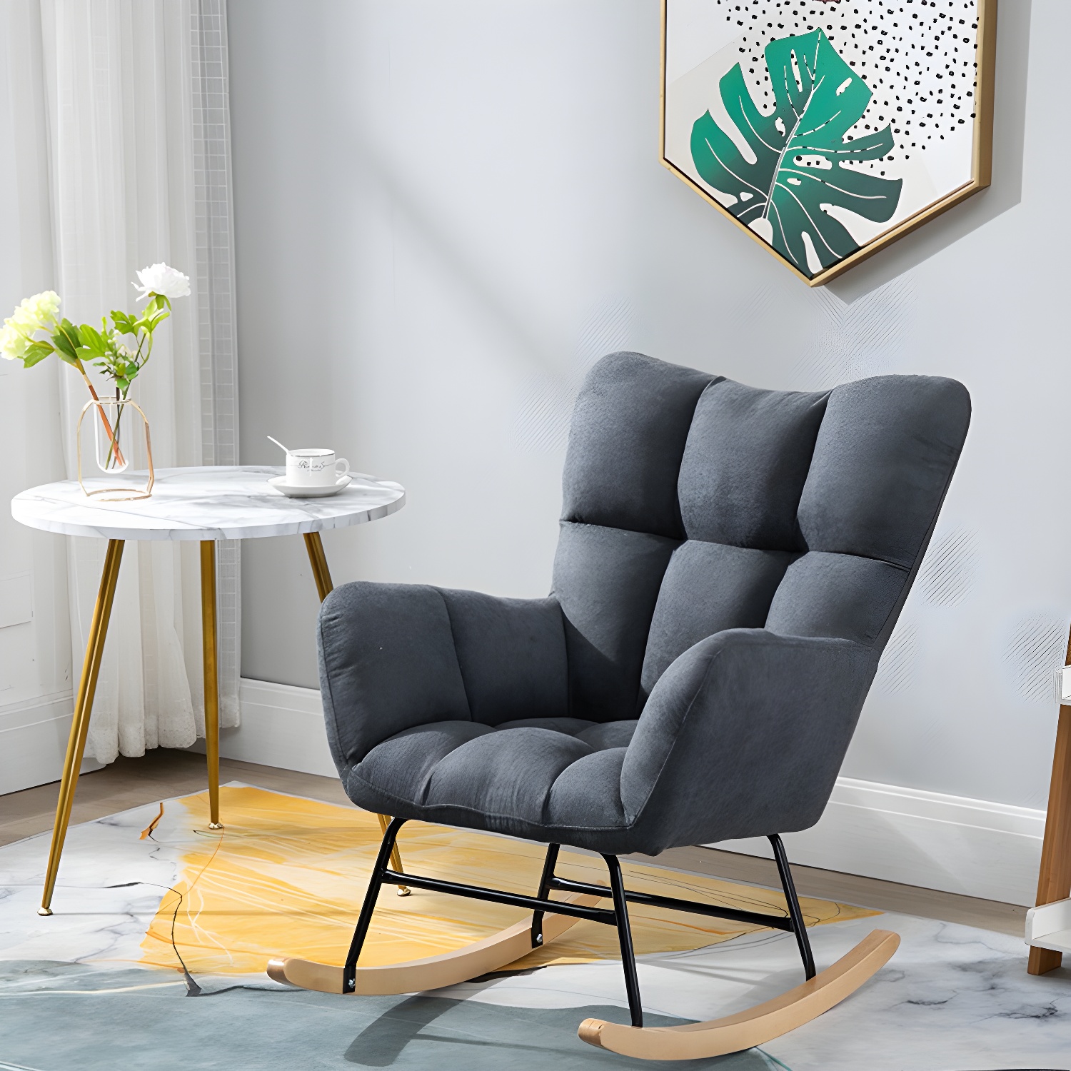 Modern Upholstered Rocking Chair Wingback Rocker Chair for Living Room - image 3