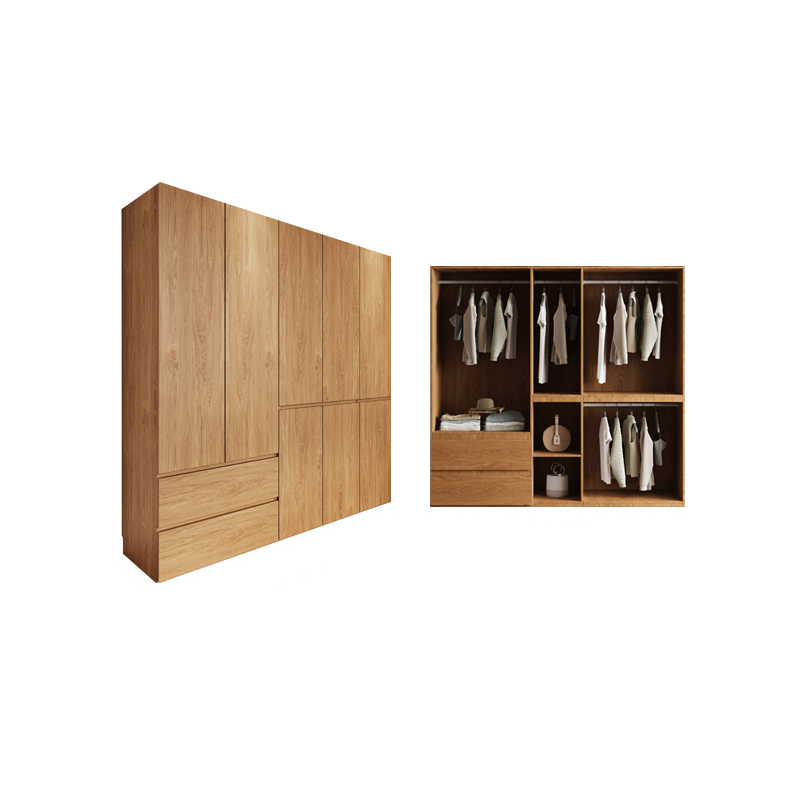 Wood Grain Minimalist Laminate Wardrobe Closet with Soft Close Drawer, Soft Close Door, Interior Shelves, and Clothing Rod - image 5