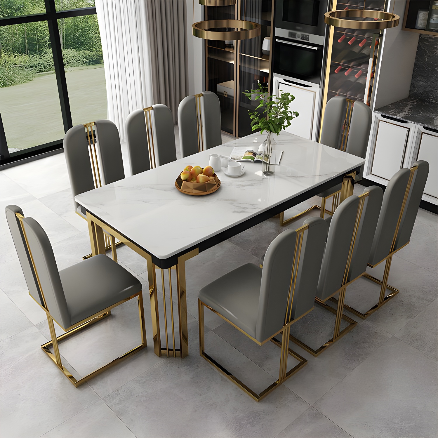 Modern 1/2/7/9 Pieces Dining Set Marble Dining Furniture Set /Separate Items - image 3