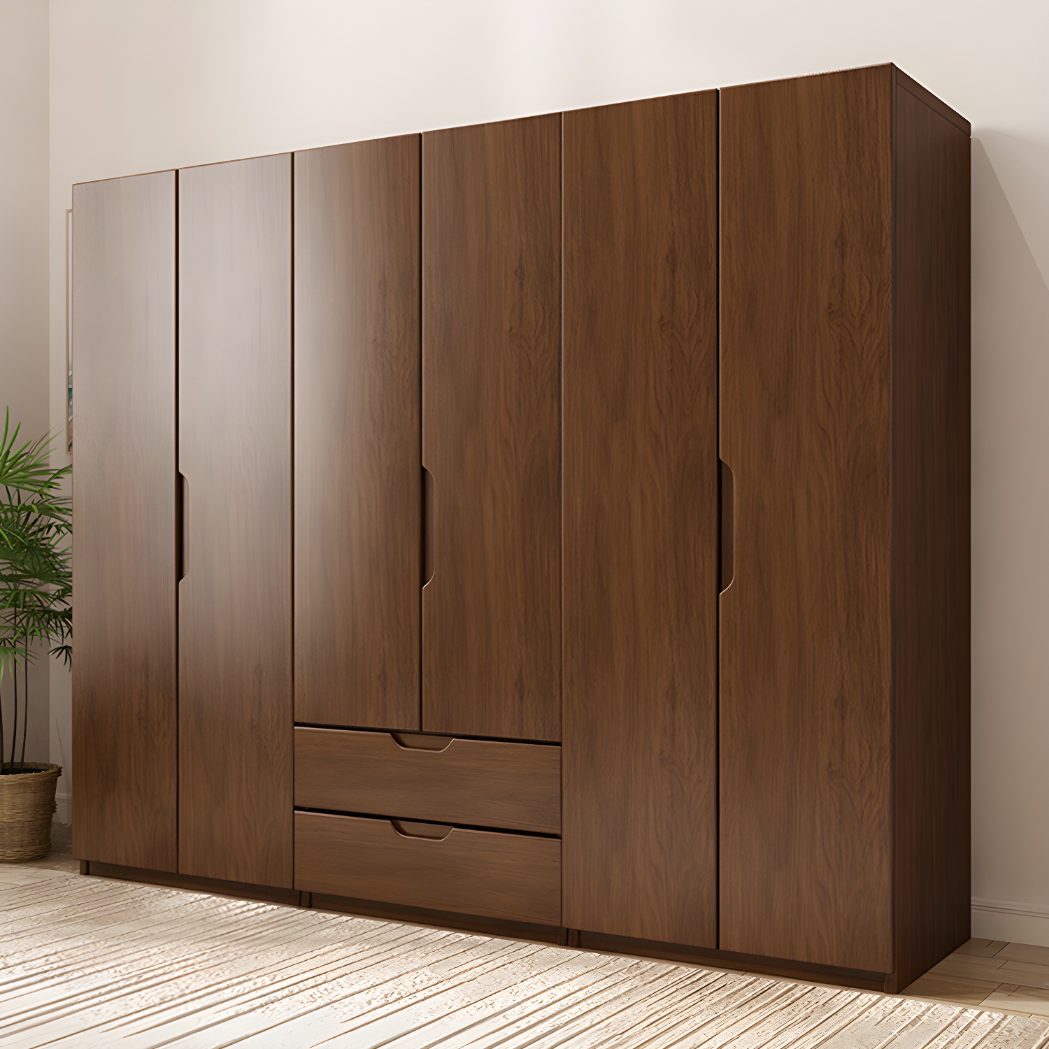 Solid Wood Wardrobe Armoire Contemporary Brown Storage Cabinet