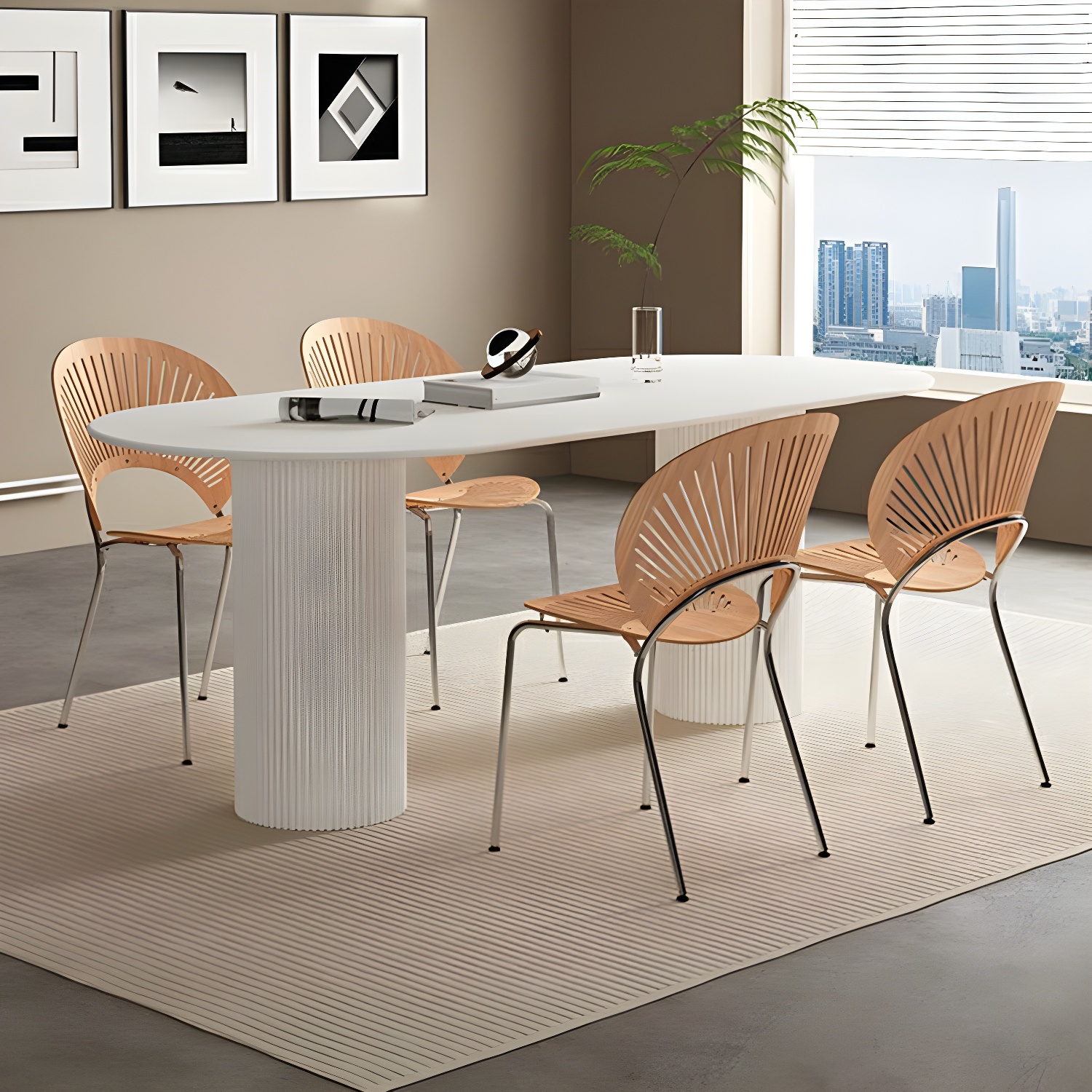 Stylish White Stone Kitchen & Dining Table with Adjoining Pedestal Base - image 10