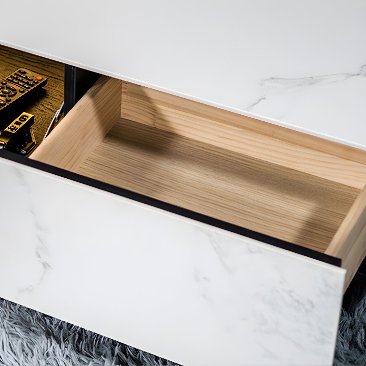Modern Slate TV Stand White Closed Storage TV Console with Sensor Light - image 8