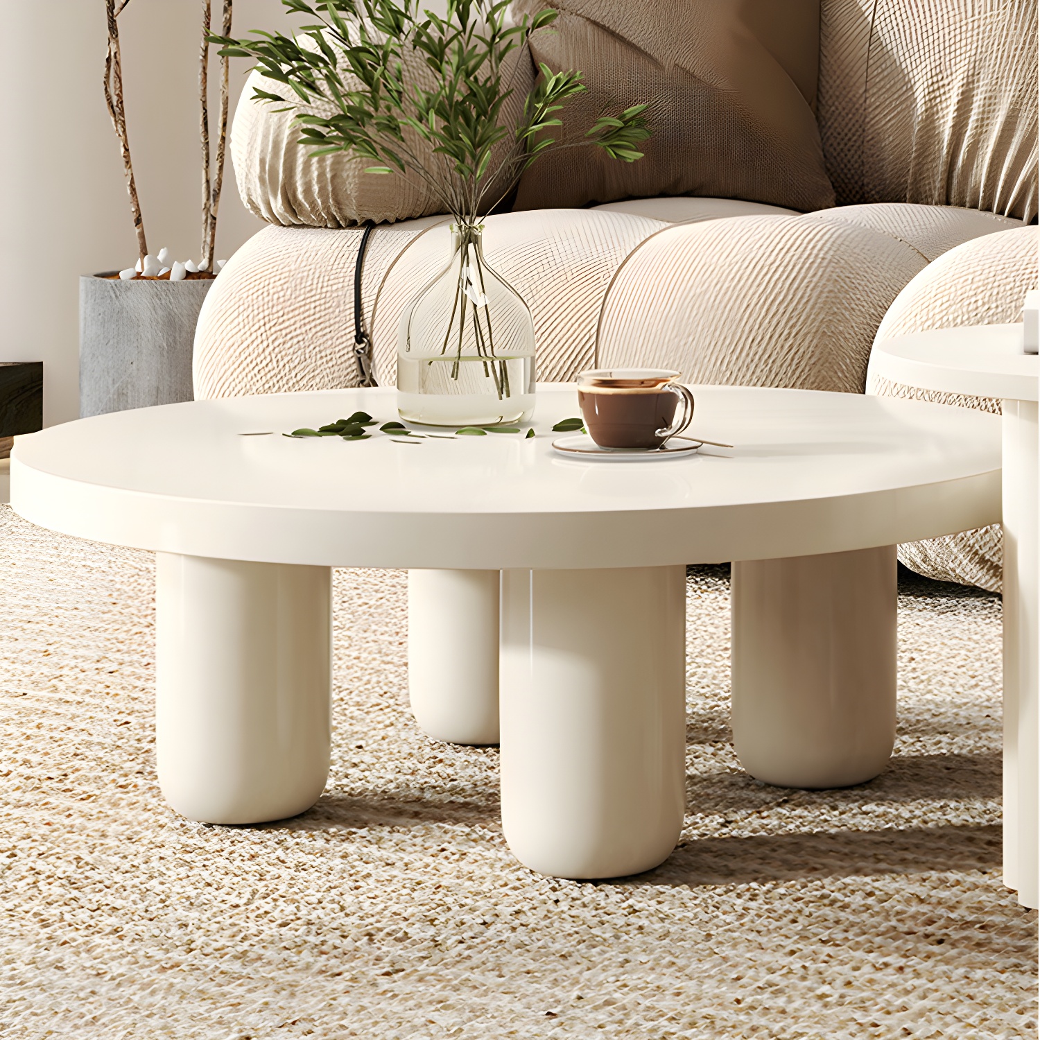 Coffee Cocktail Table 4 Legs Round Wooden Scandinavian Brown - image 9