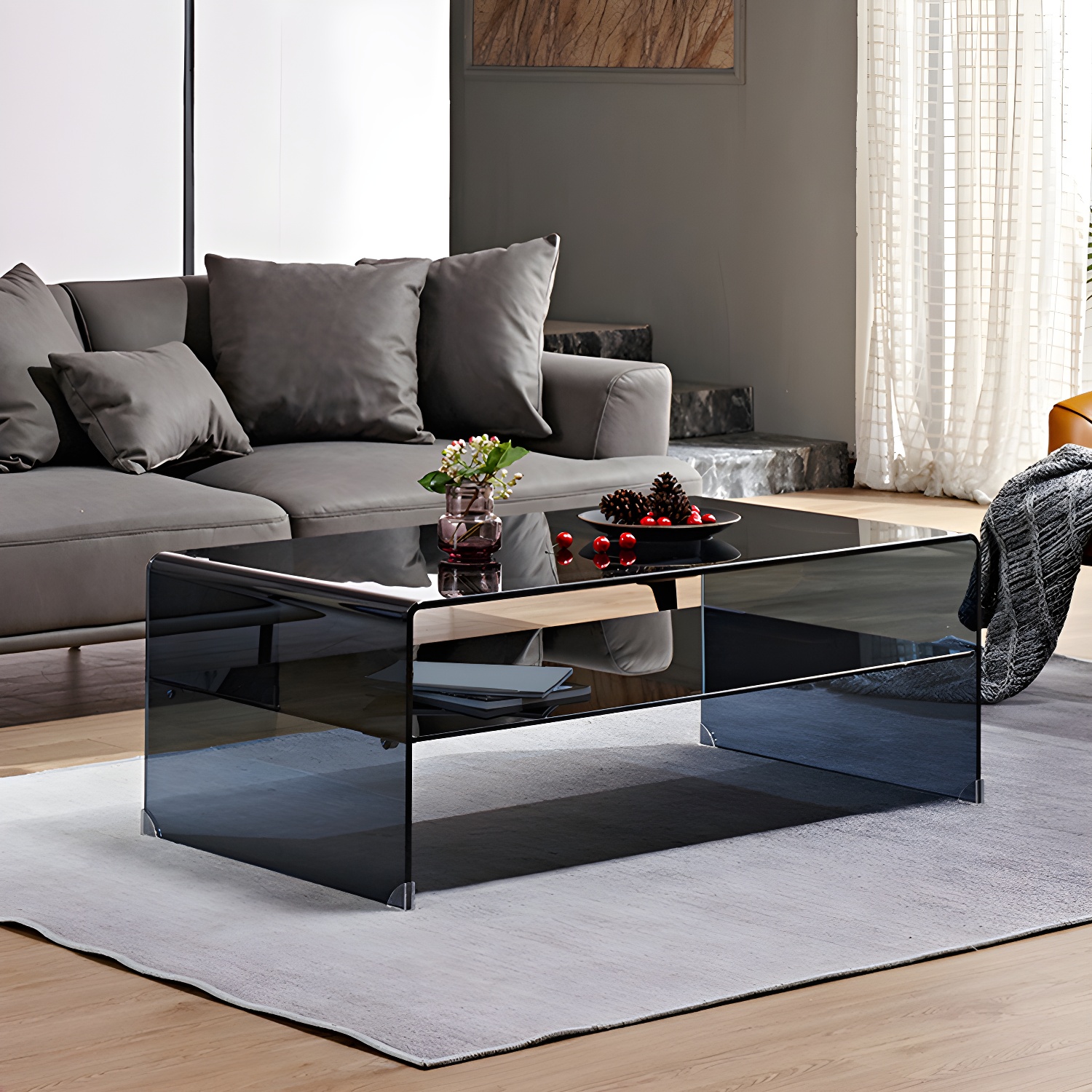 Sled Single Coffee Table Glass Modern Black/White Rectangular Cocktail Table - image 3