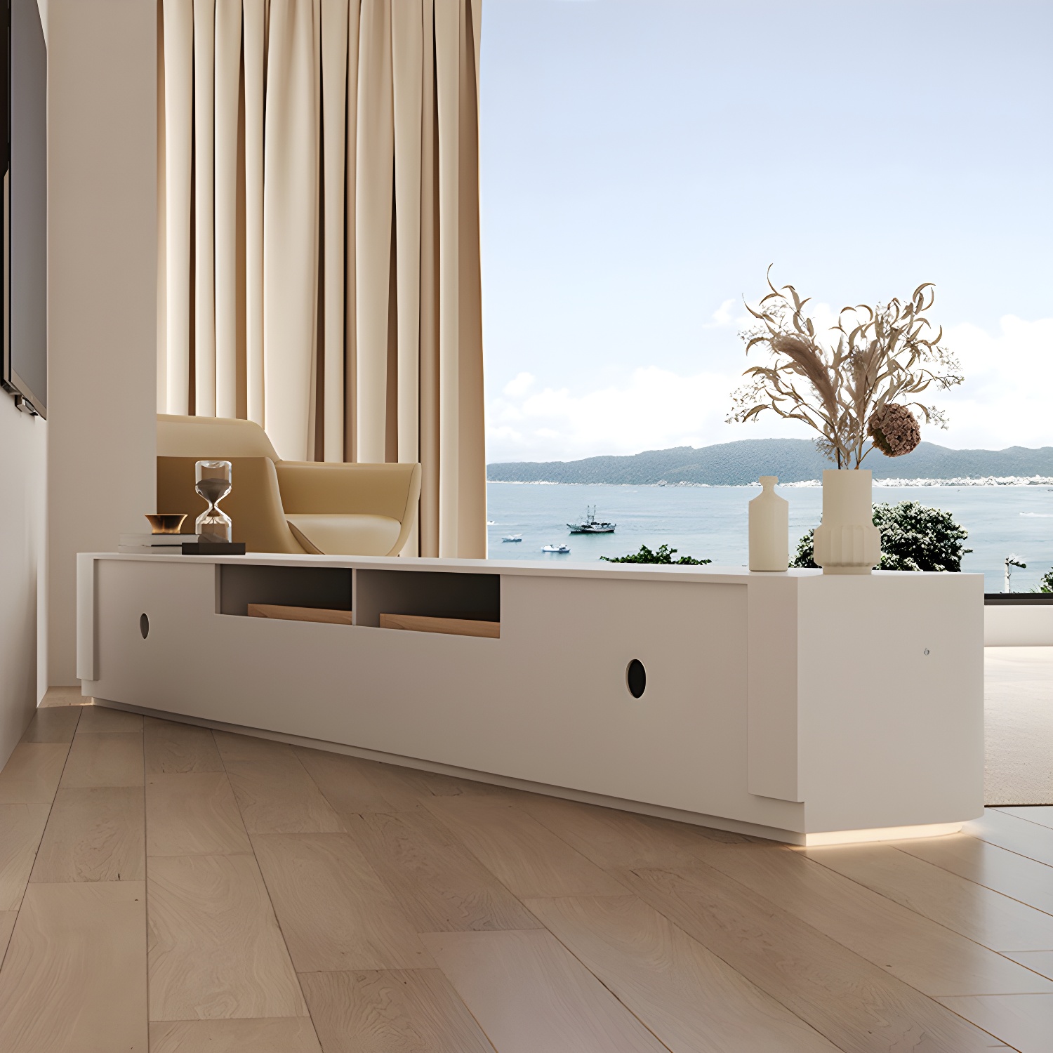 Modern Wood TV Stand Console White TV Media Stand with Drawers for Living Room - image 12