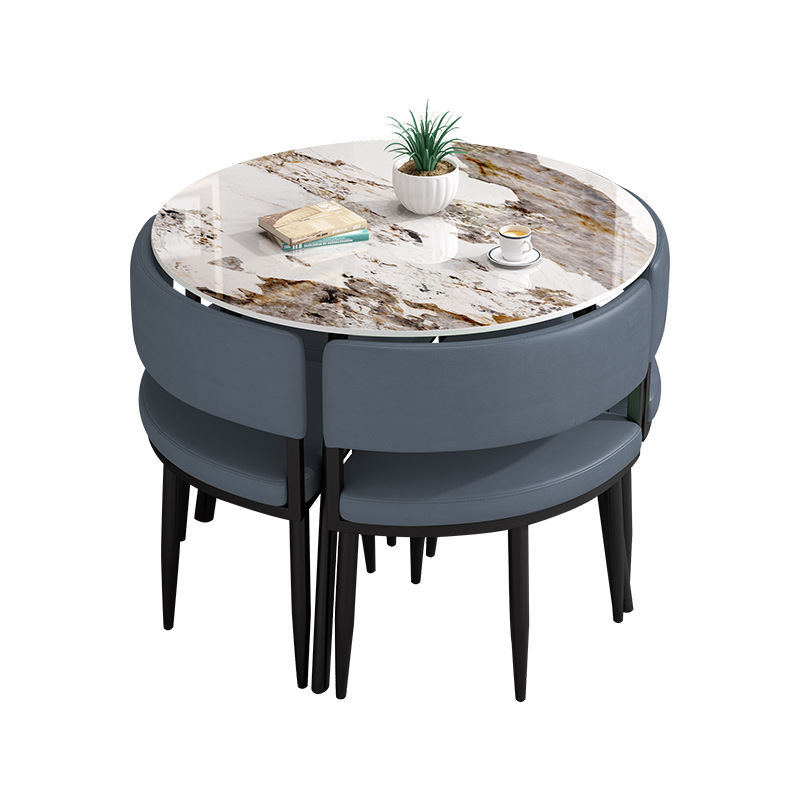 Circular Dining Table Set with a Slate Tabletop in White/Gray/Coal, Back and Cushion Chair for Dining Table for 4 in a Simple Style - image 21