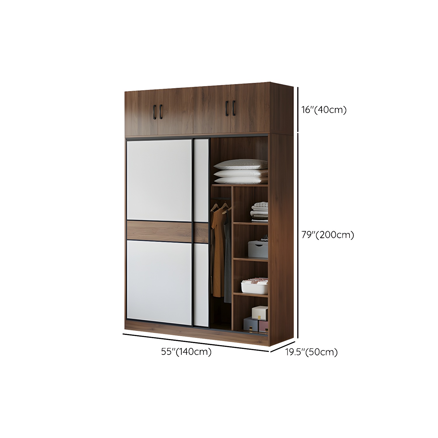 Modern Brown Wood Wardrobe Armoire with Sliding Doors, Shelves, and Clothing Rod - image 19