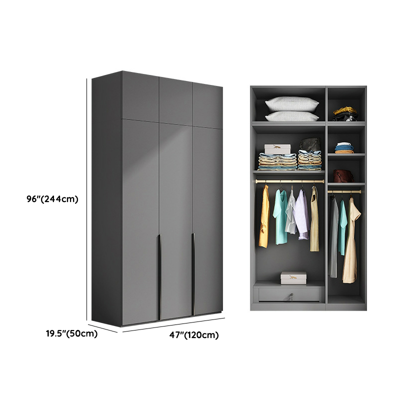 Contemporary Grey Wood Storage Wardrobe with Clothing Rod and Black Handles - image 16