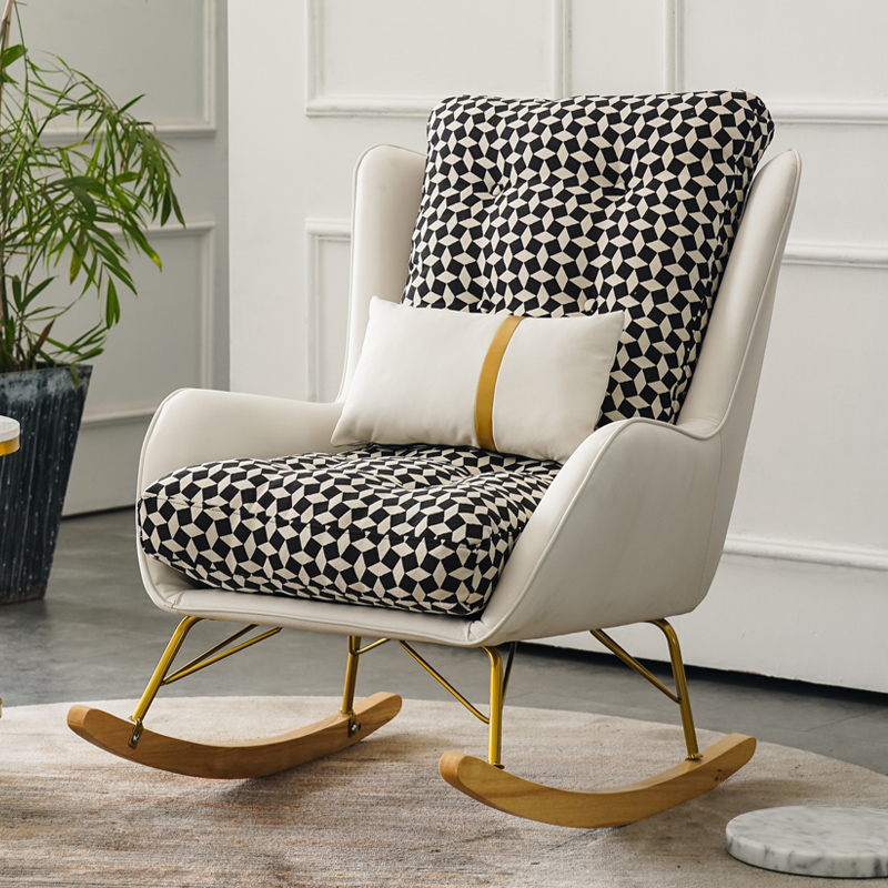 Contemporary Resistant To Dirt Upholstered Rocking Seat with Natural Wood & Metal Base and Recessed Arm