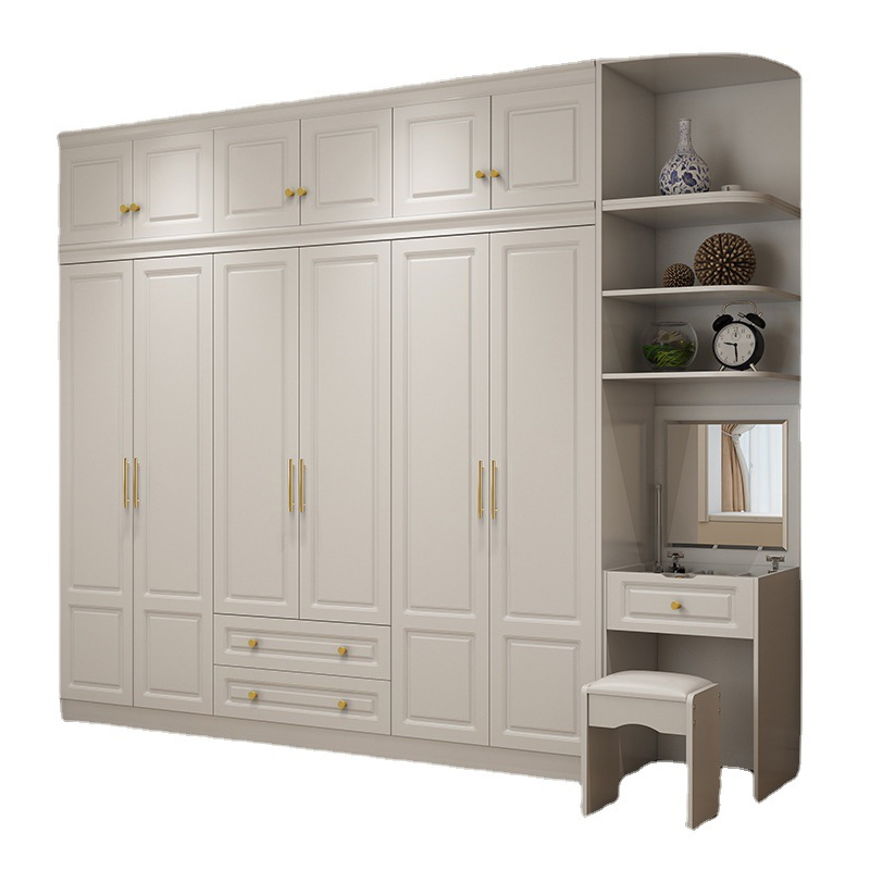 Art Deco Chalk Manufactured Wood Free Standing Interior Shelves Wardrobe with Soft Close Drawer and Hanging Rod - image 5
