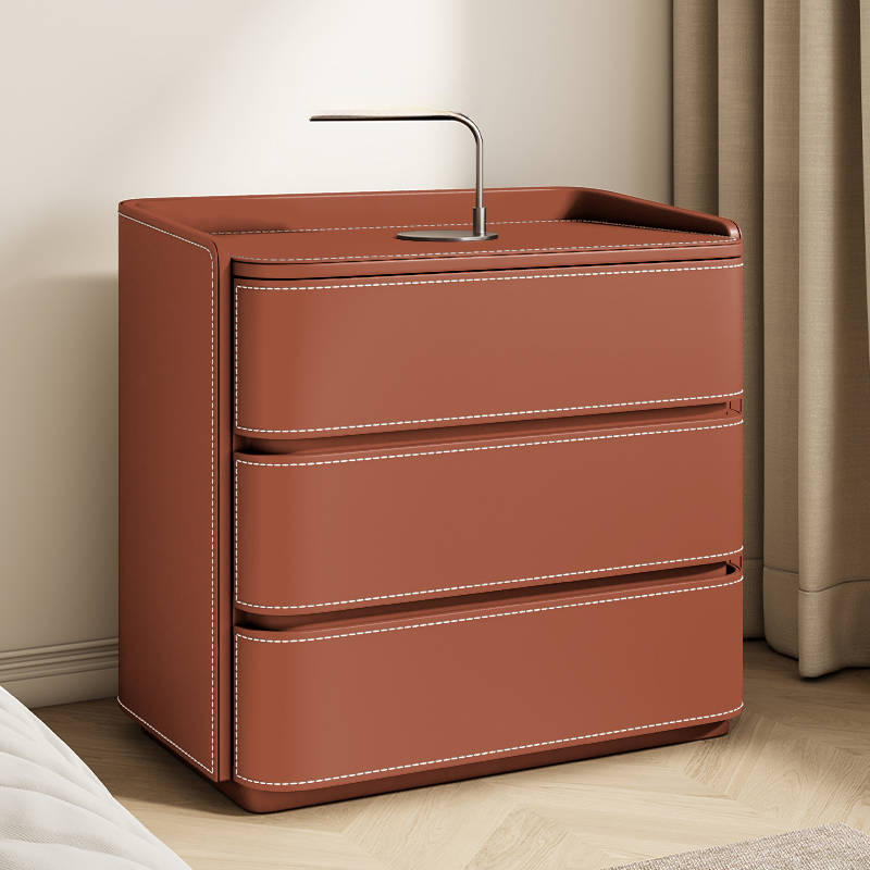 Contemporary 3 Tiers Genuine Leather Drawer Storage Bedside Table - image 11