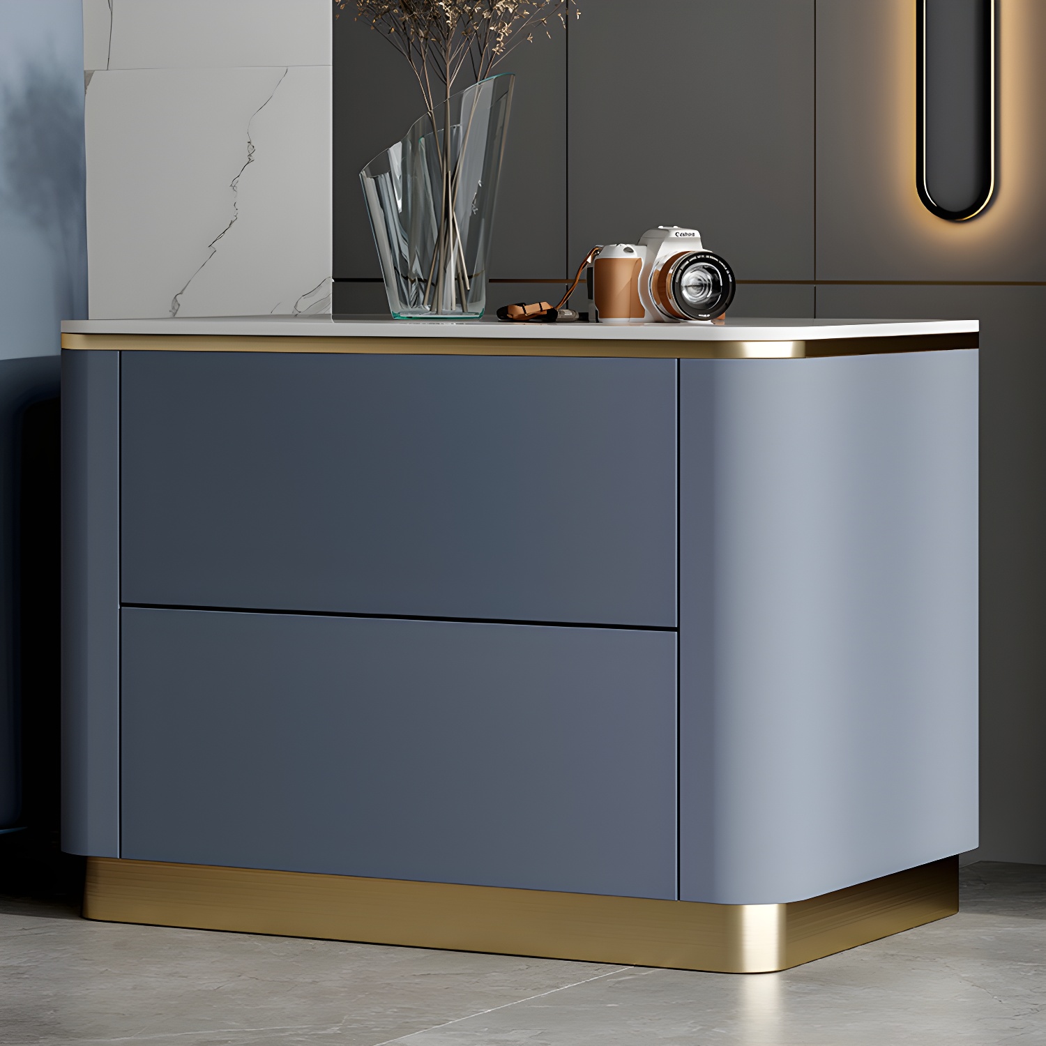 Glam Solid Wood Leather Outer Frame Accent Table Nightstand Drawer Storage Night Table - image 11