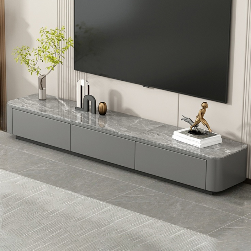 Stone Low TV Stand with Soft-close Drawers and Cable Management