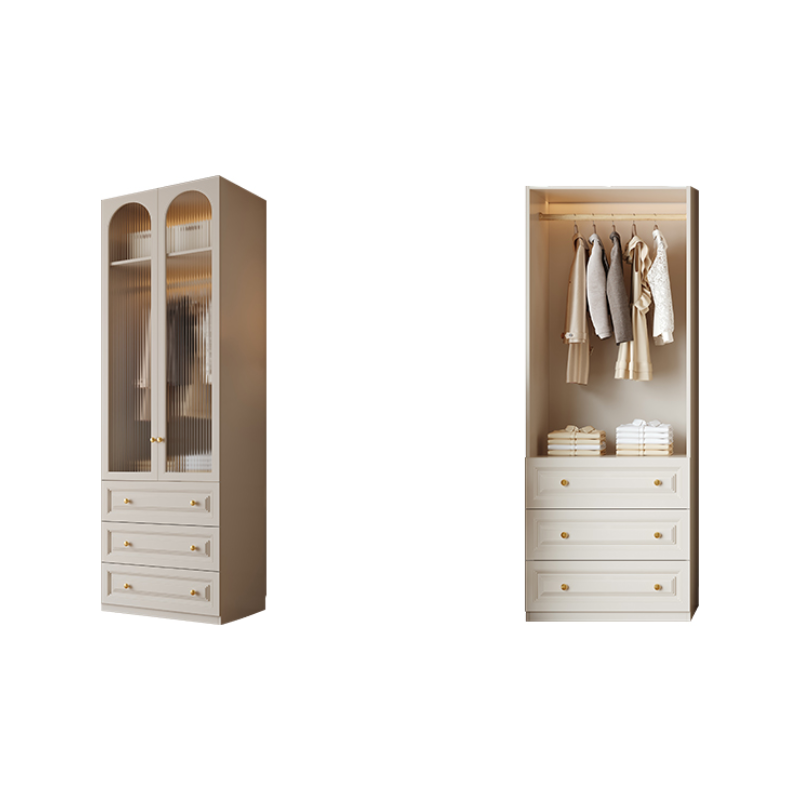 Minimalist Manufactured Wood Independent Almirah with Soft Close Drawer, Interior Shelves, and Clothing Rod