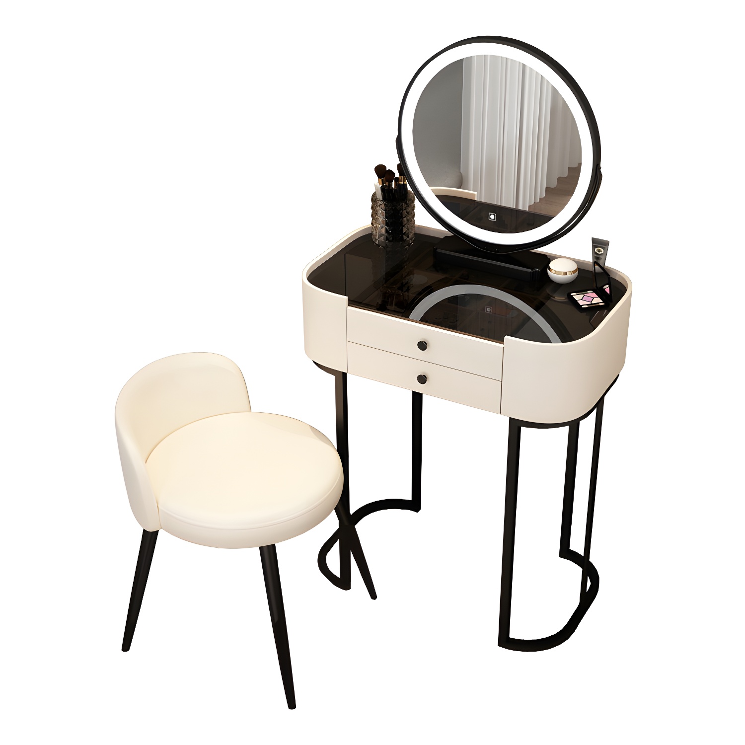 Contemporary Bedroom Makeup Vanity Desk Glass Vanity Dressing Table with Stool - image 9