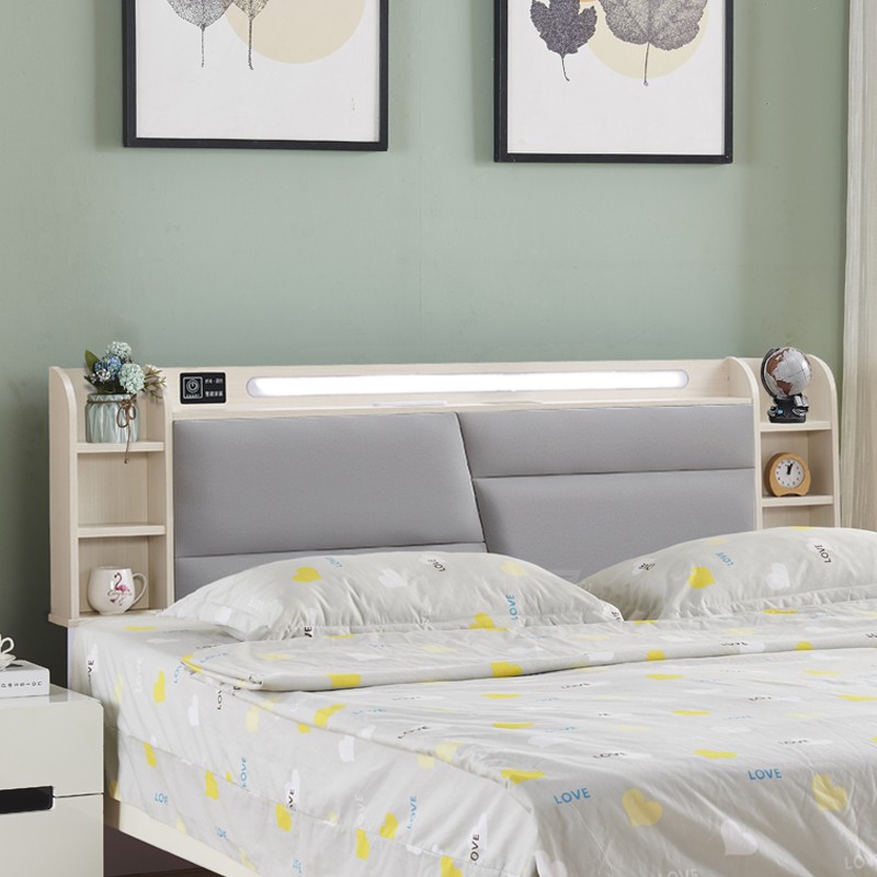 Simple Free-standing Standard King(76"W x 80"L)/Queen(60"W x 80"L)/Full(54"W x 75"L) Panel No Distressing with Shelves Included and Illumination Light in Timber - image 3