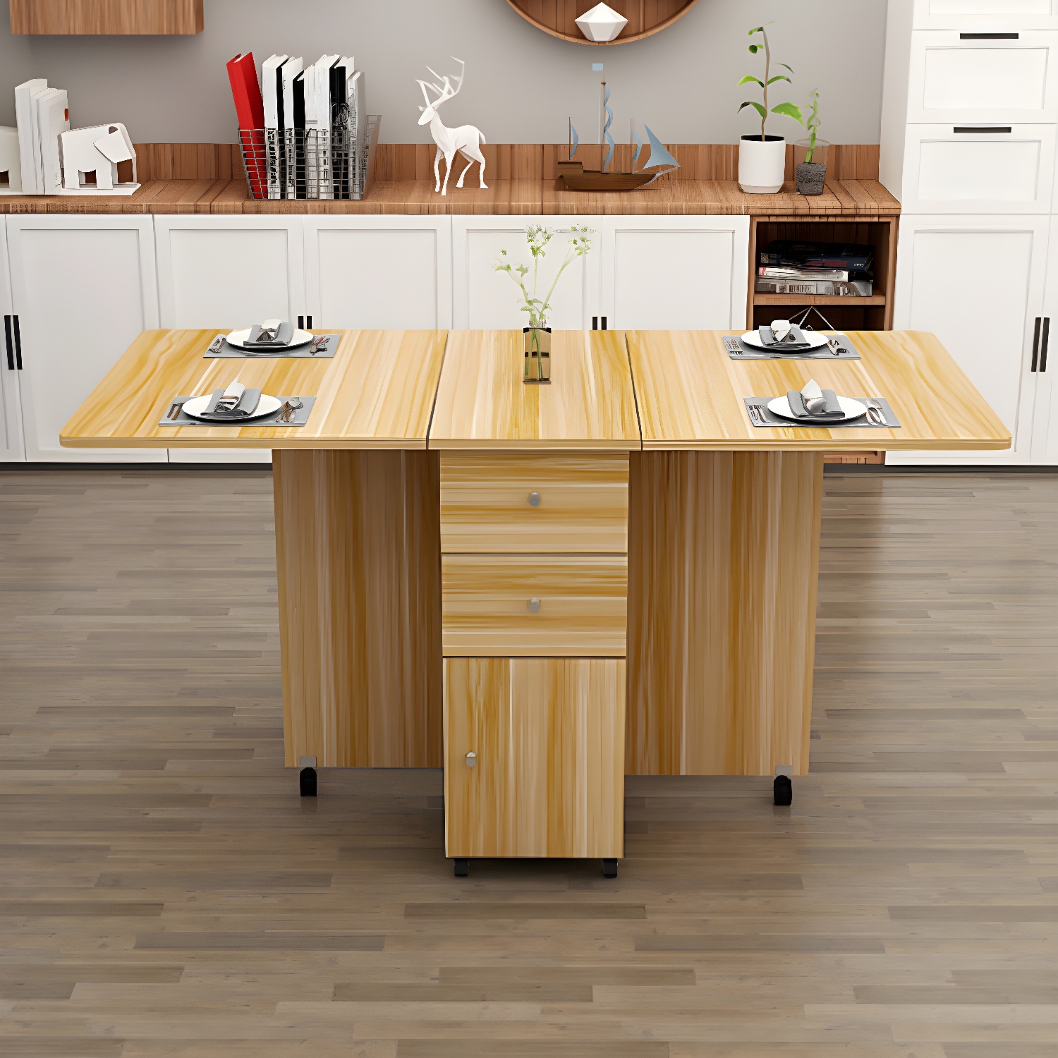 Solid Wood Mid-Century Rectangle Table Wooden Top Table with Drop Leaf - image 16