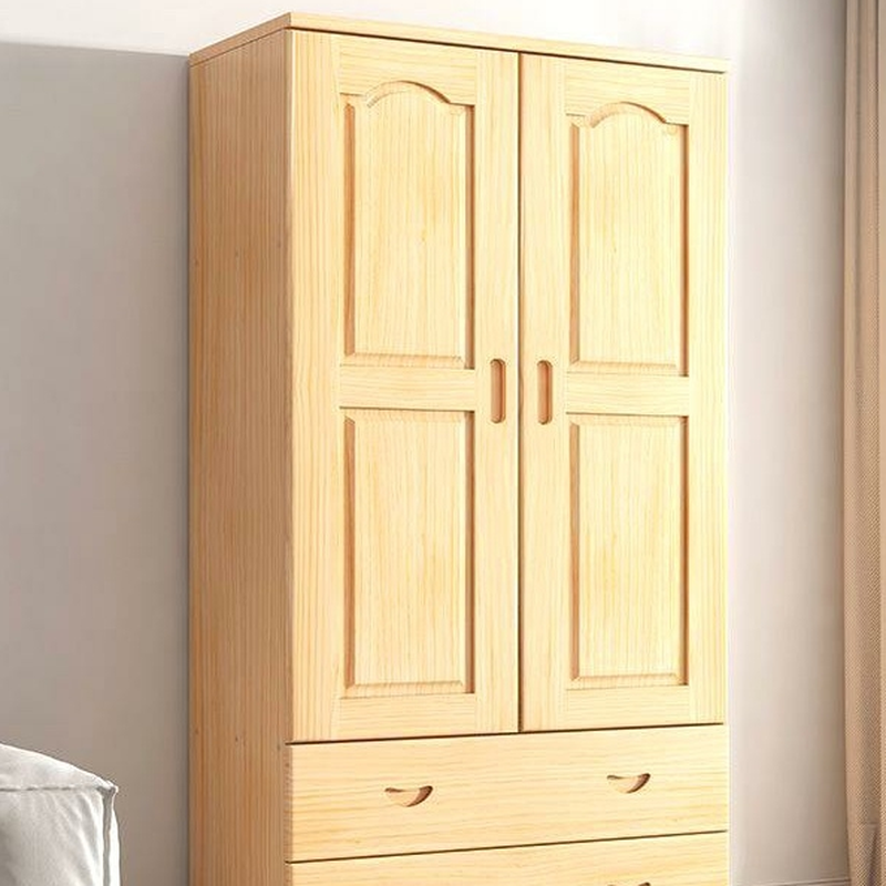 Natural Finish Modish Pine Wood Wardrobe Closet with Soft Close Drawer, Soft Close Door, Interior Shelves, and Clothing Rod - image 3