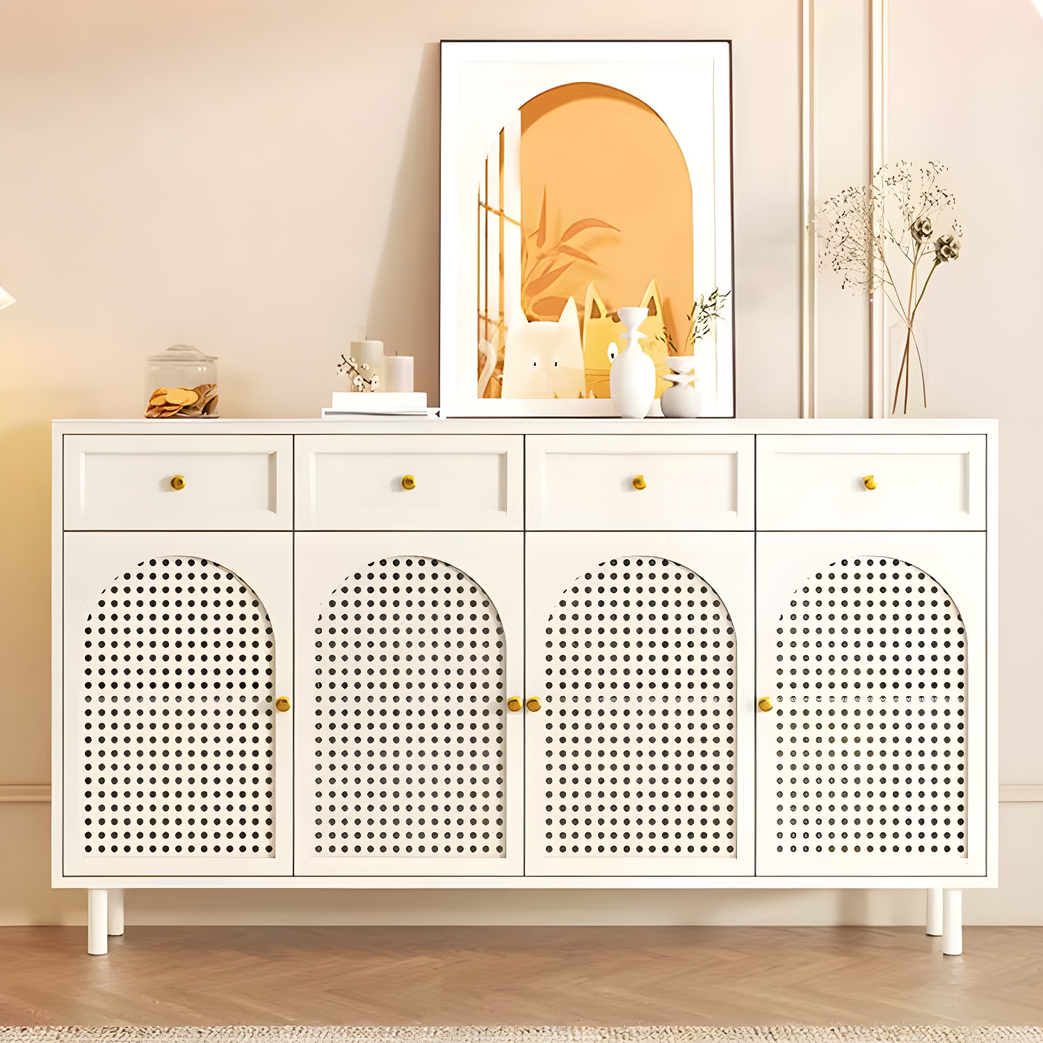 Scandinavian Wood Buffet with Countertop, Drawers, and Cabinets - image 5