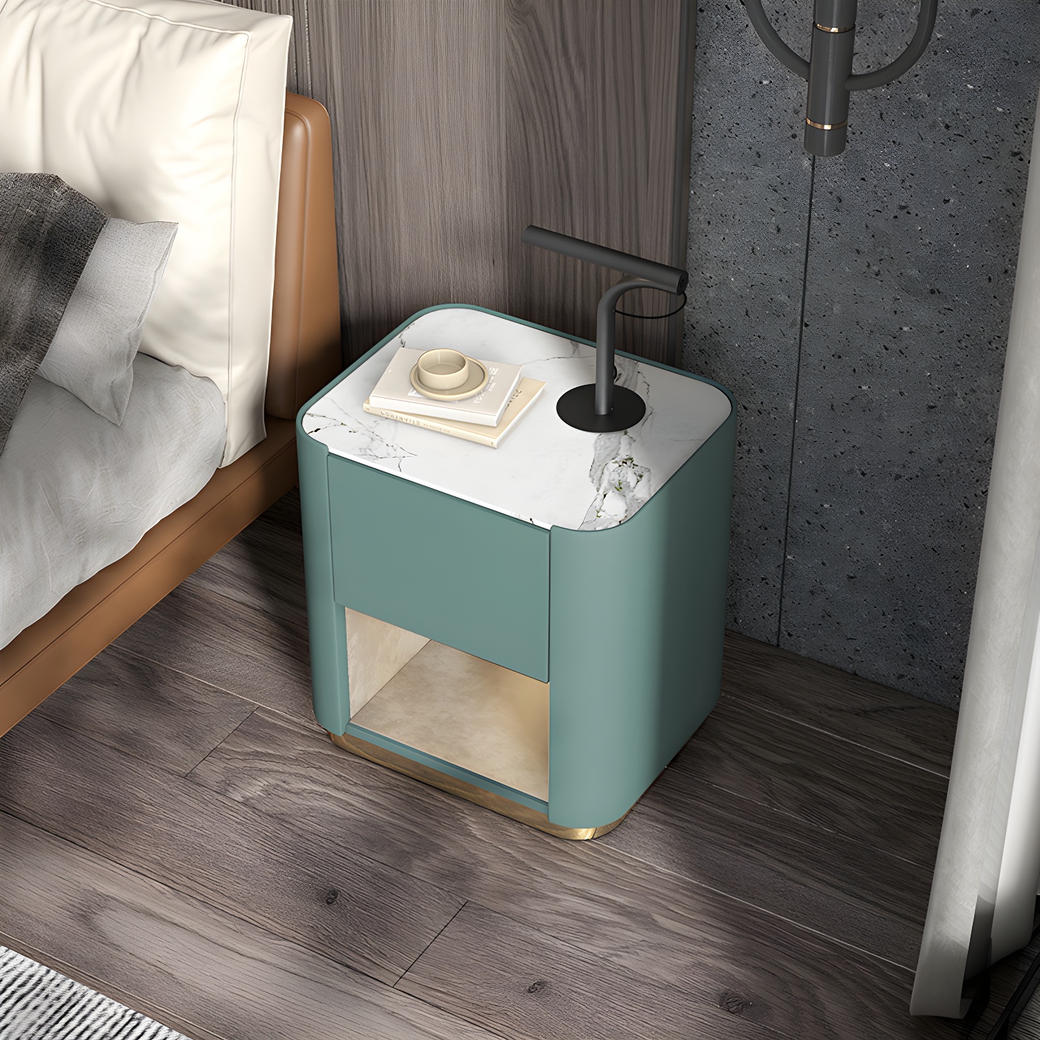 Contemporary Stone Top 1-Drawer, 1 Shelf Nightstand 21.65" Tall Nightstand - image 3